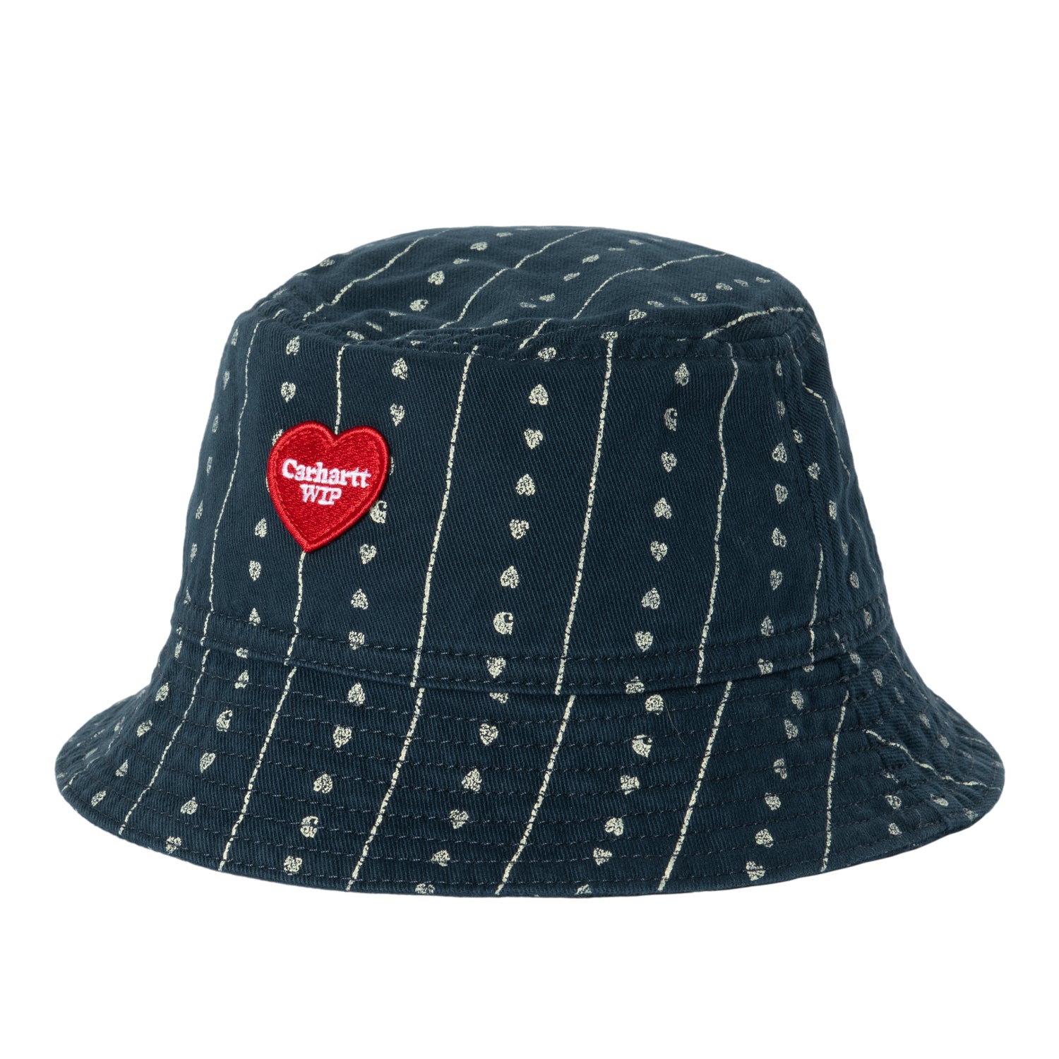 DREWE BUCKET HAT - Heart C Pinstripe, Ink / Natural (rinsed)
