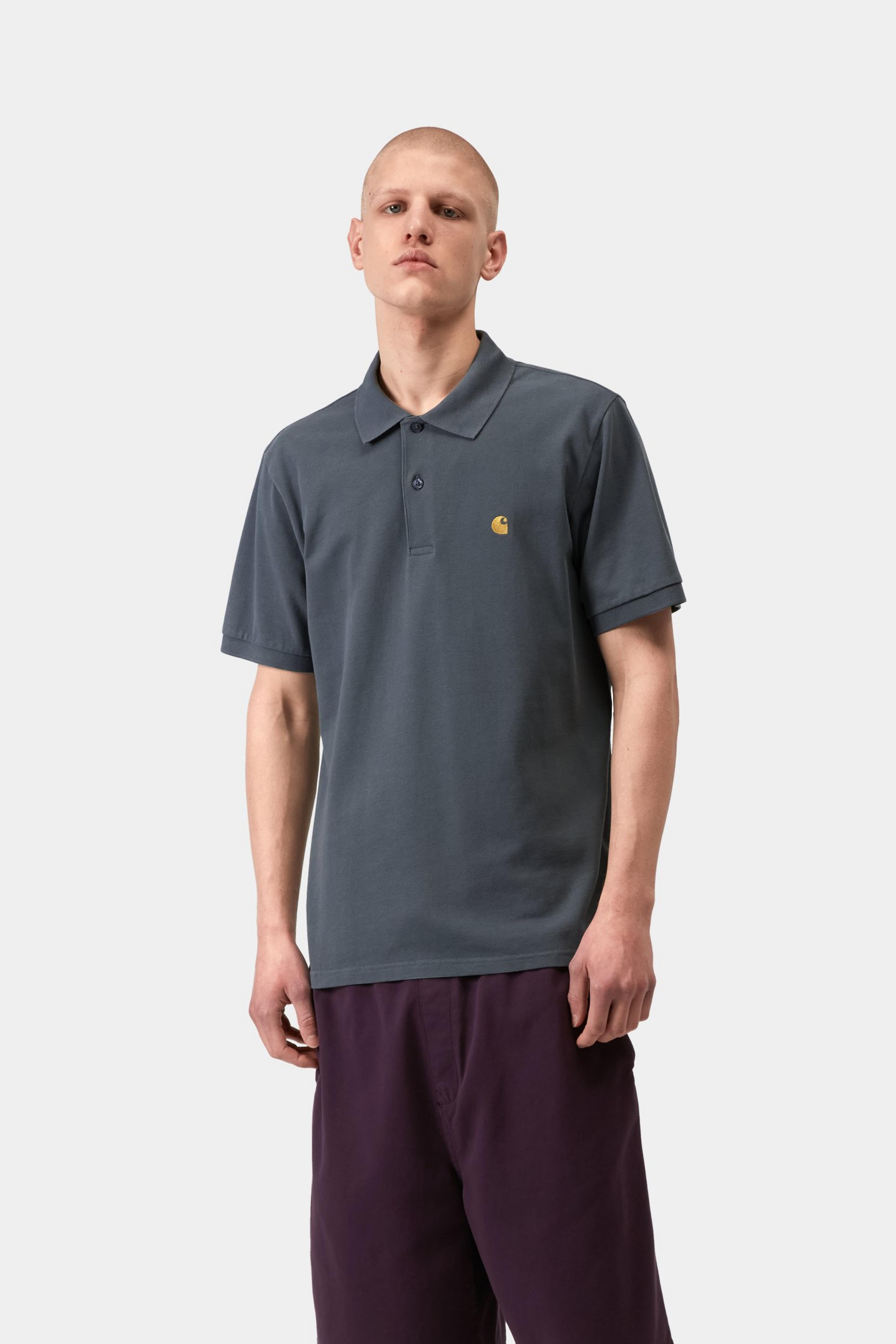 S/S Chase Pique Polo - Cozy Blue / Gold