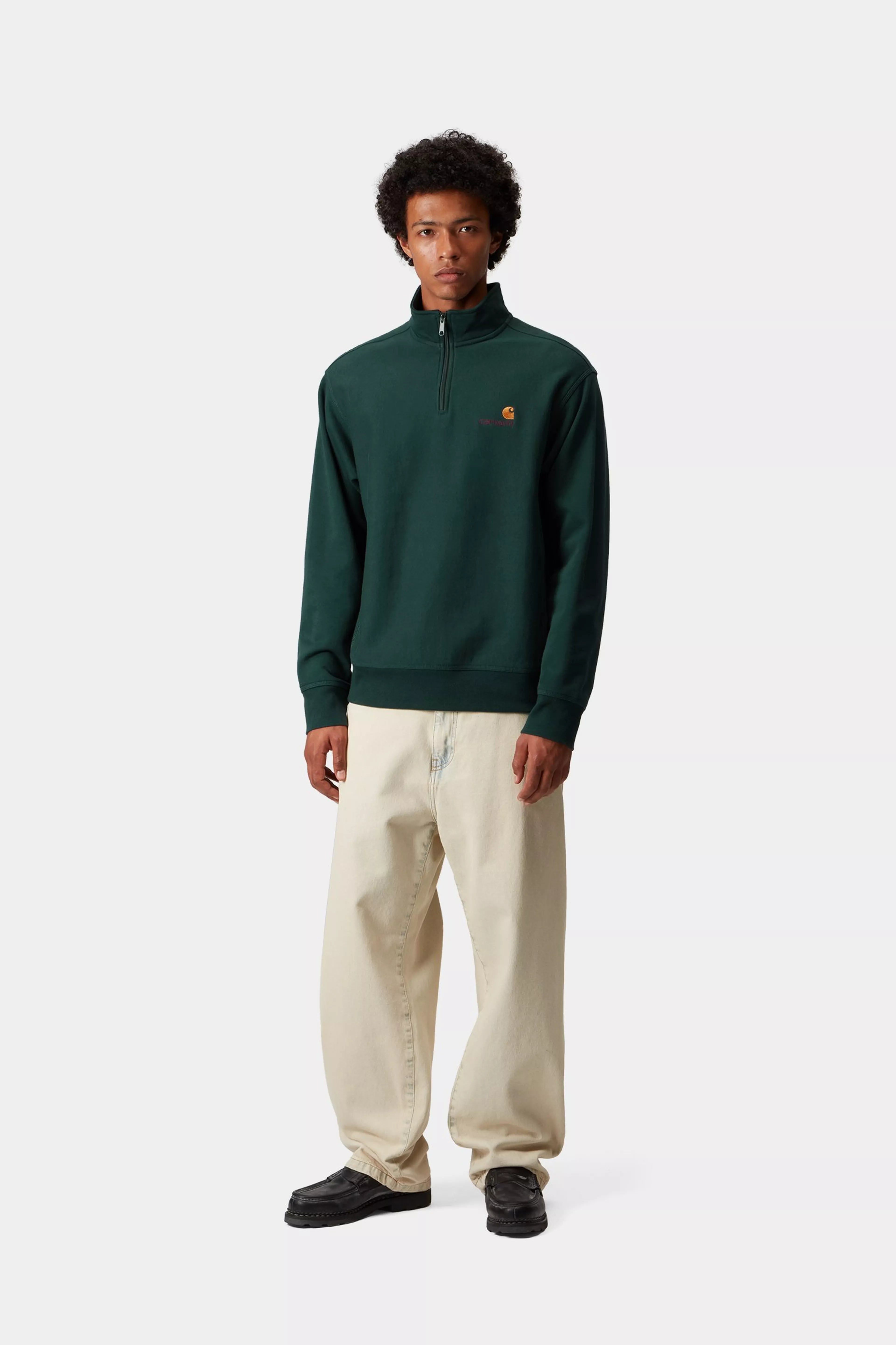 HALF ZIP AMERICAN SCRIPT SWEAT - Dark Fir