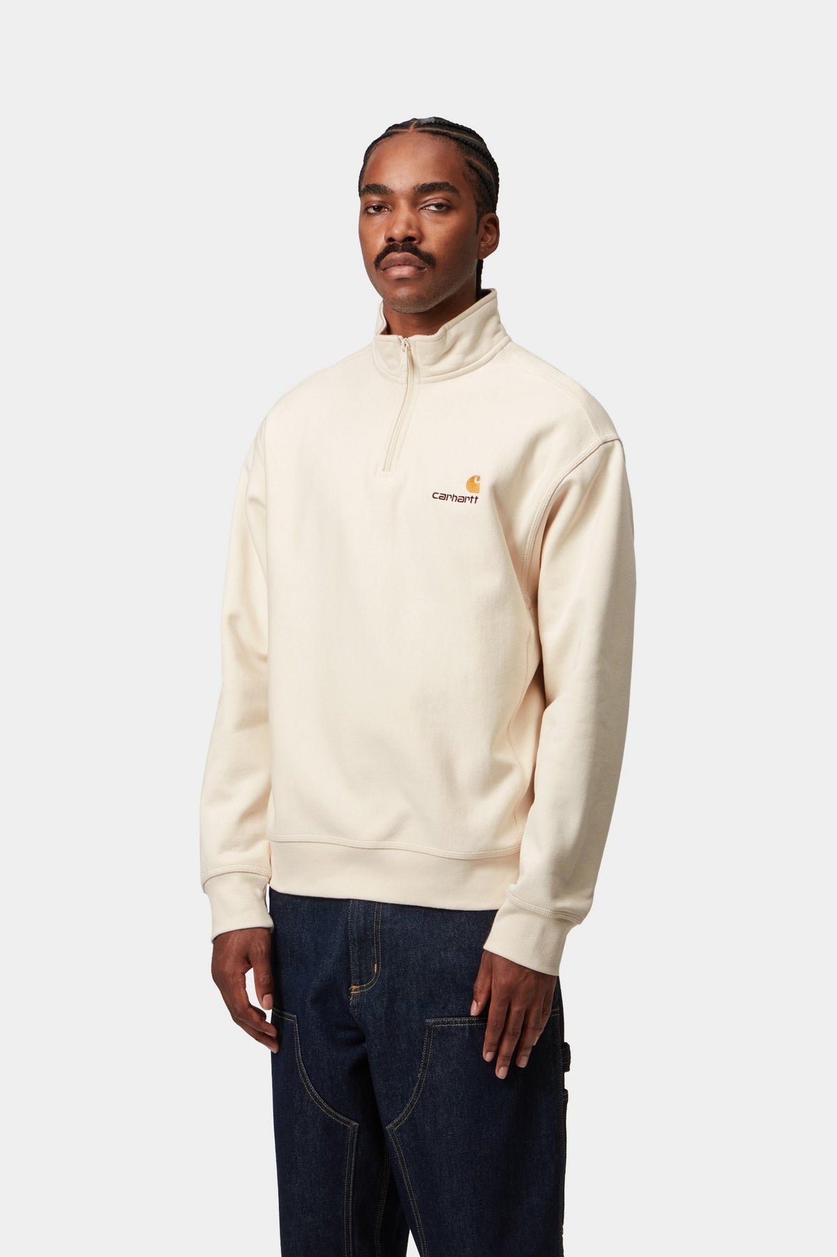 HALF ZIP AMERICAN SCRIPT SWEAT - Natural
