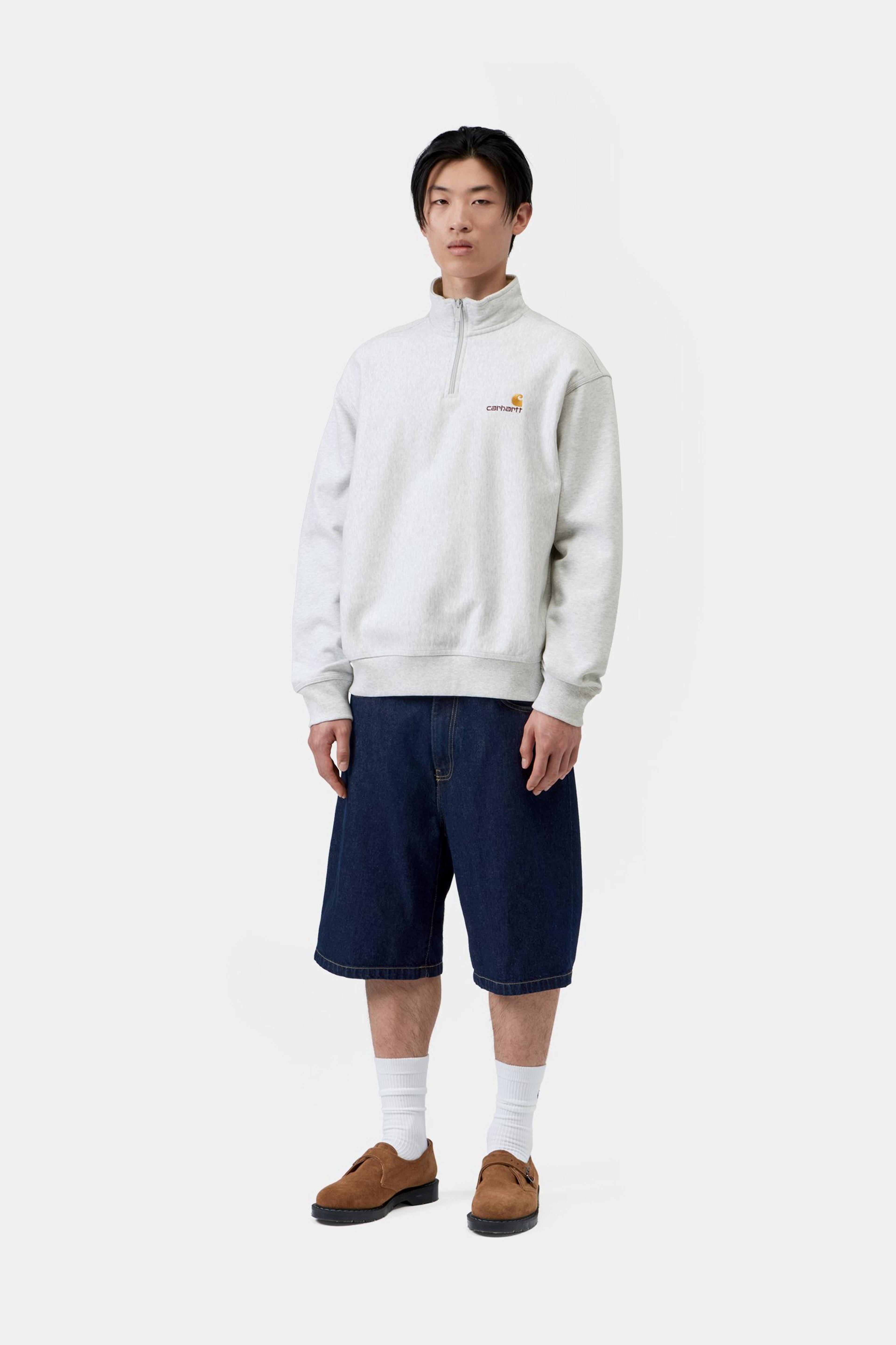 Half Zip American Script Sweat - Ash Heather