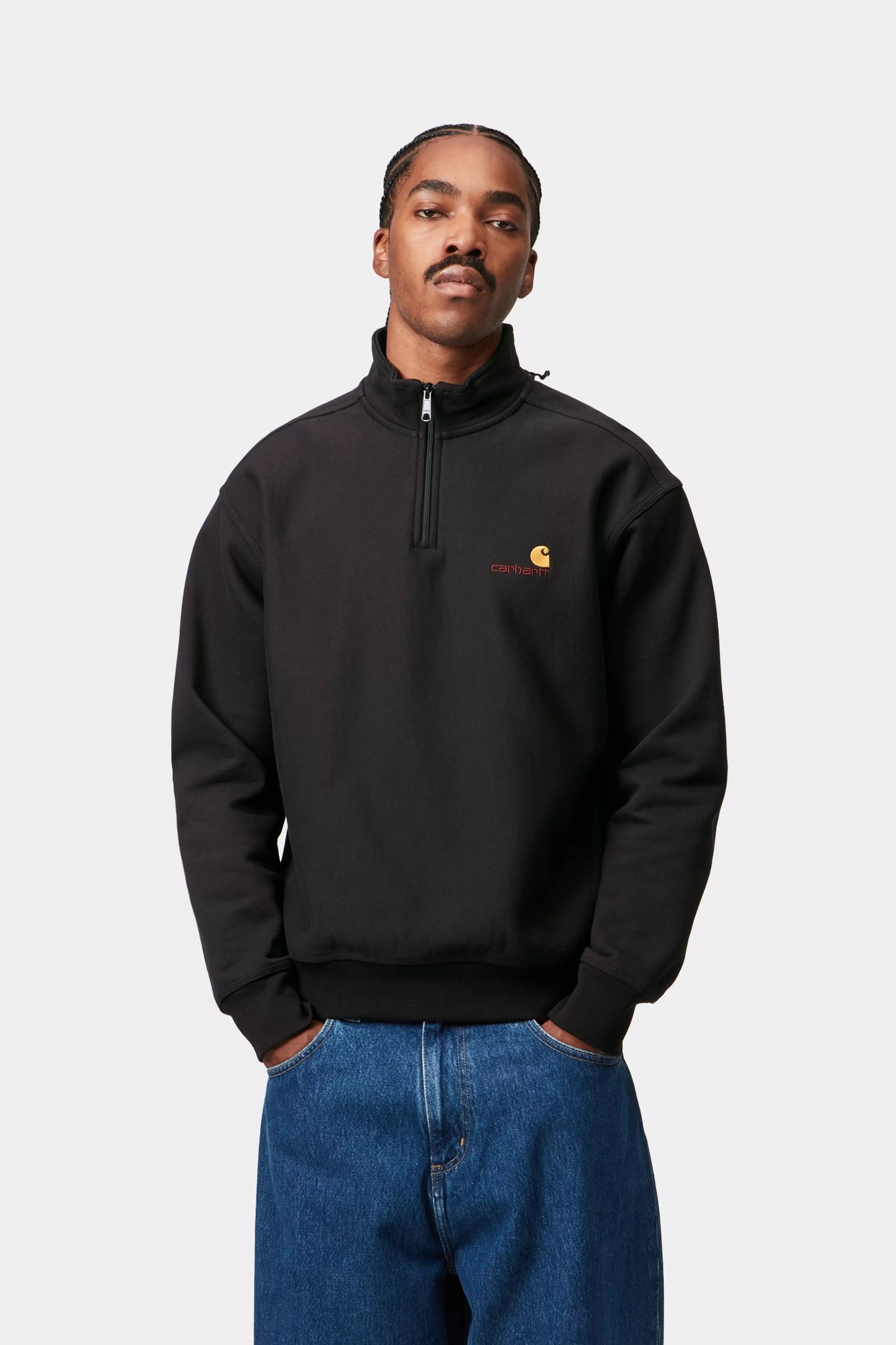 HALF ZIP AMERICAN SCRIPT SWEAT - Black