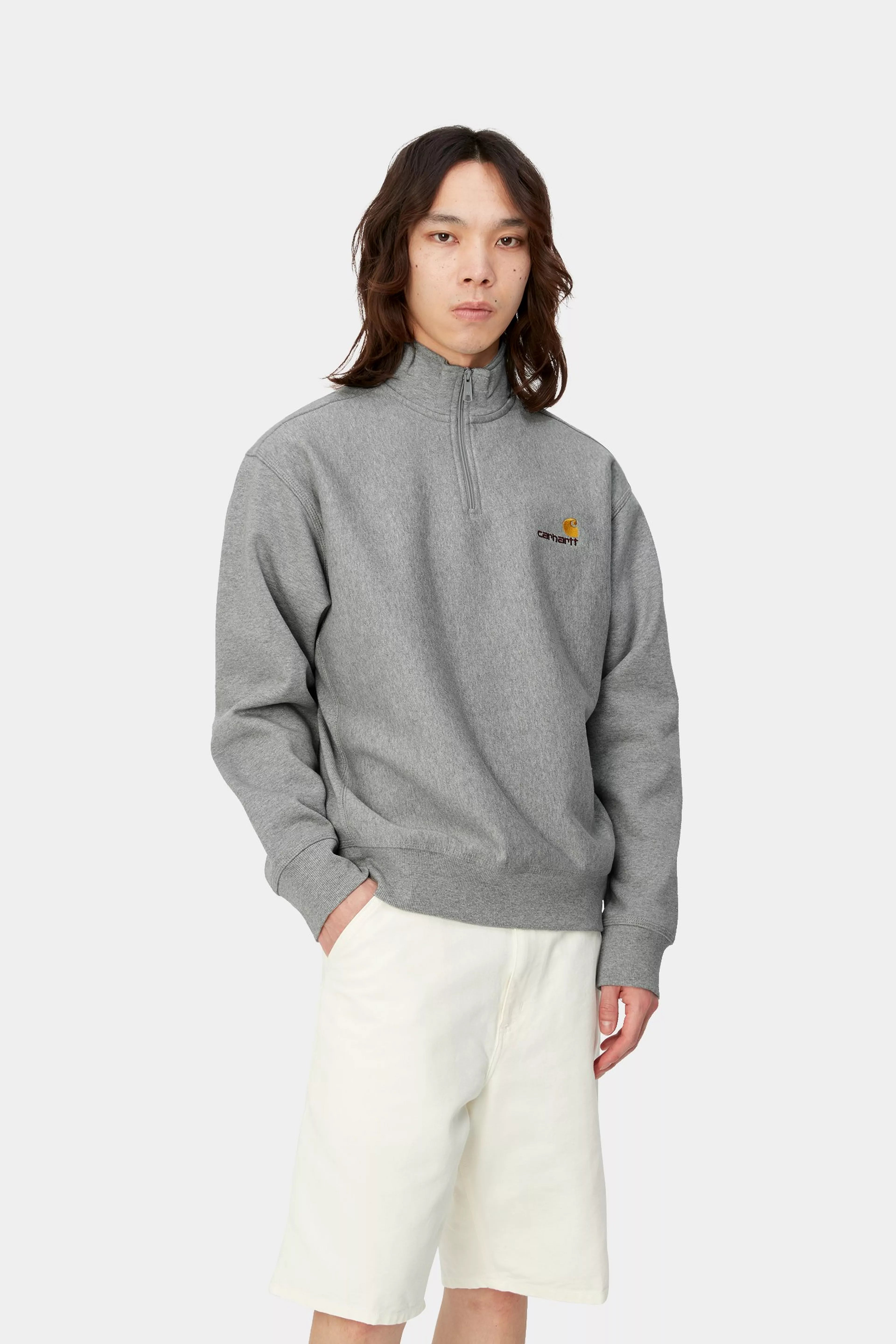 HALF ZIP AMERICAN SCRIPT SWEAT - Grey Heather