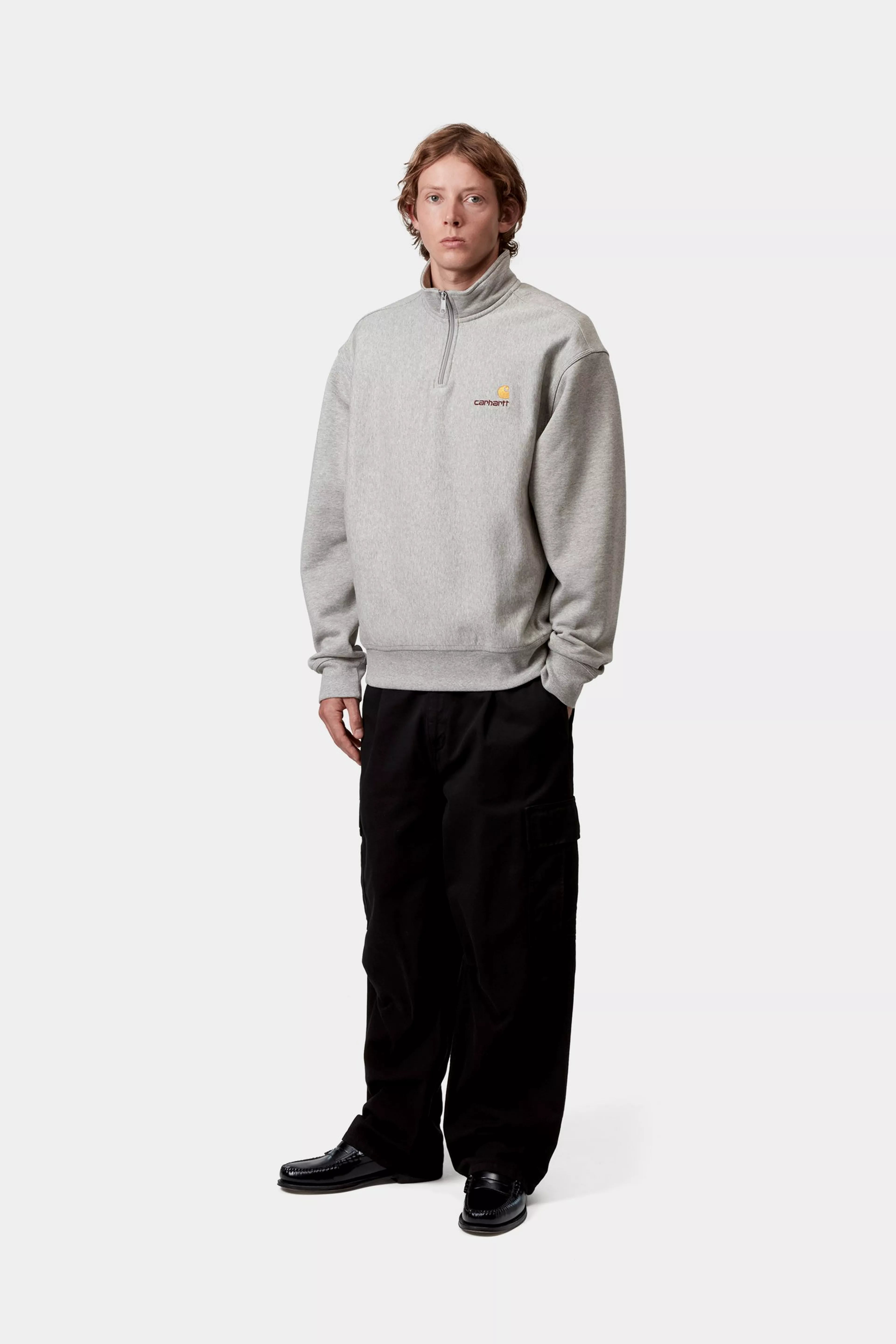 Half Zip American Script Sweat - Grey Heather