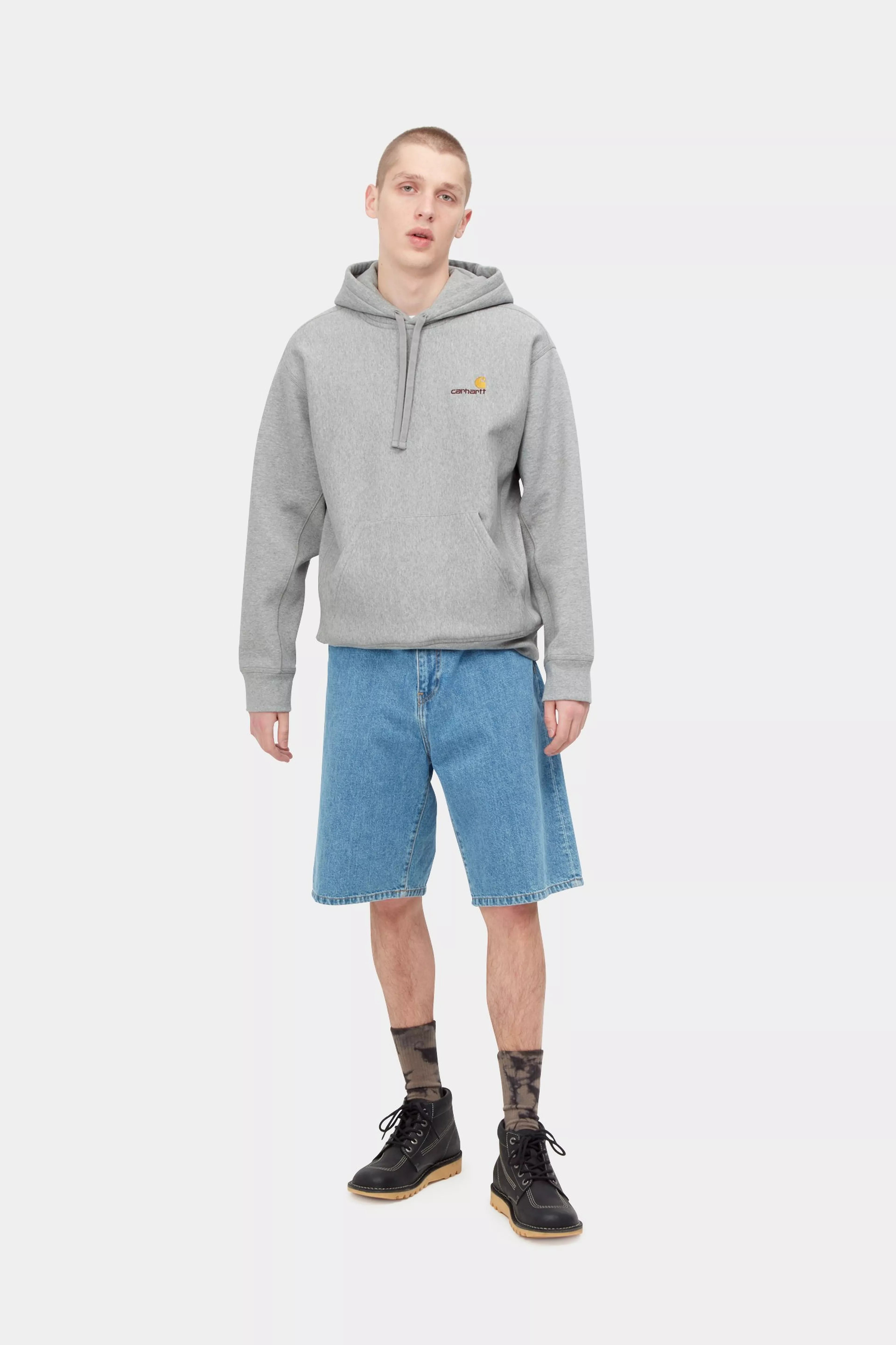 HOODED AMERICAN SCRIPT SWEAT - Grey Heather