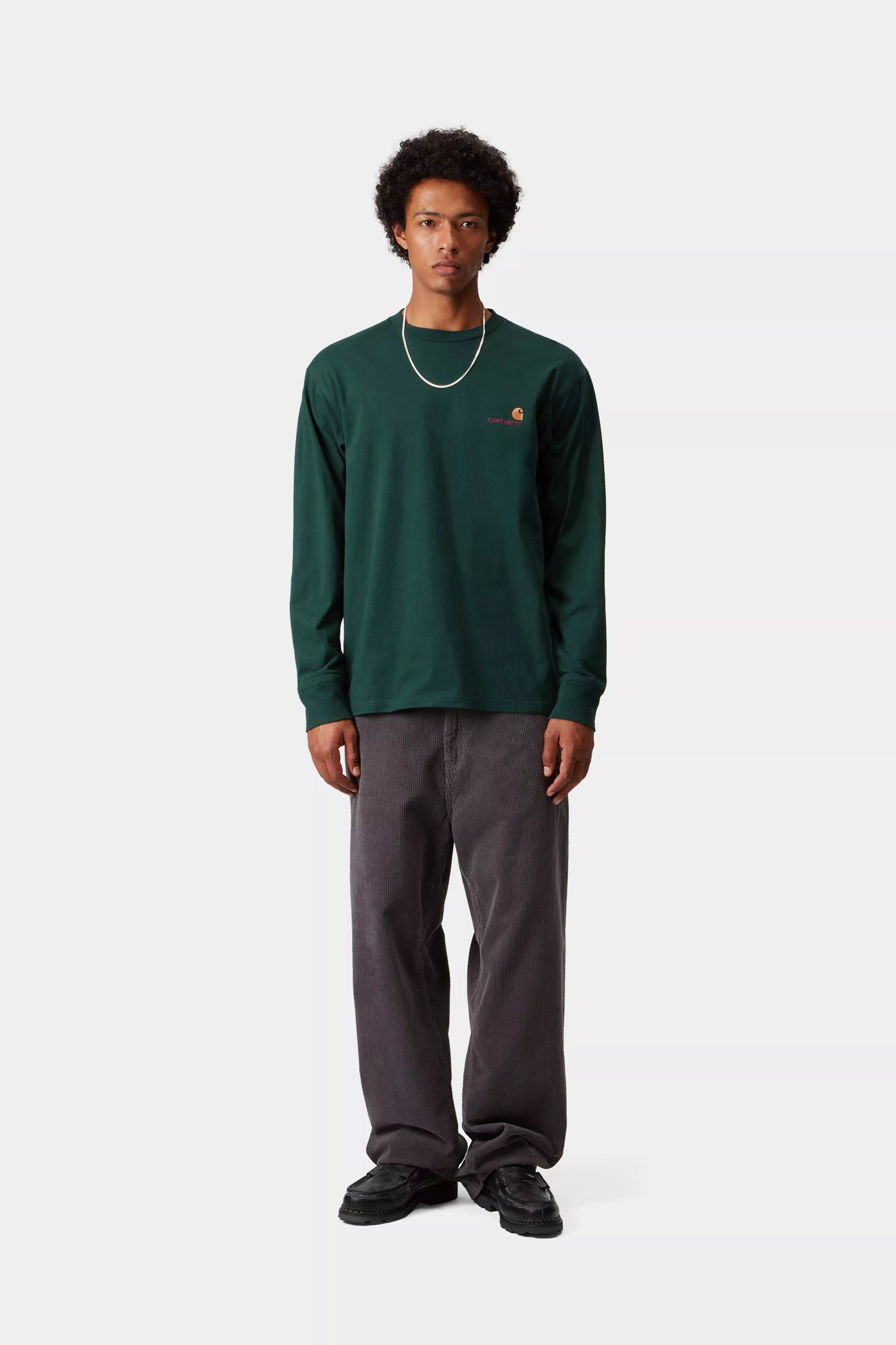 L/S AMERICAN SCRIPT T-SHIRT - Dark Fir