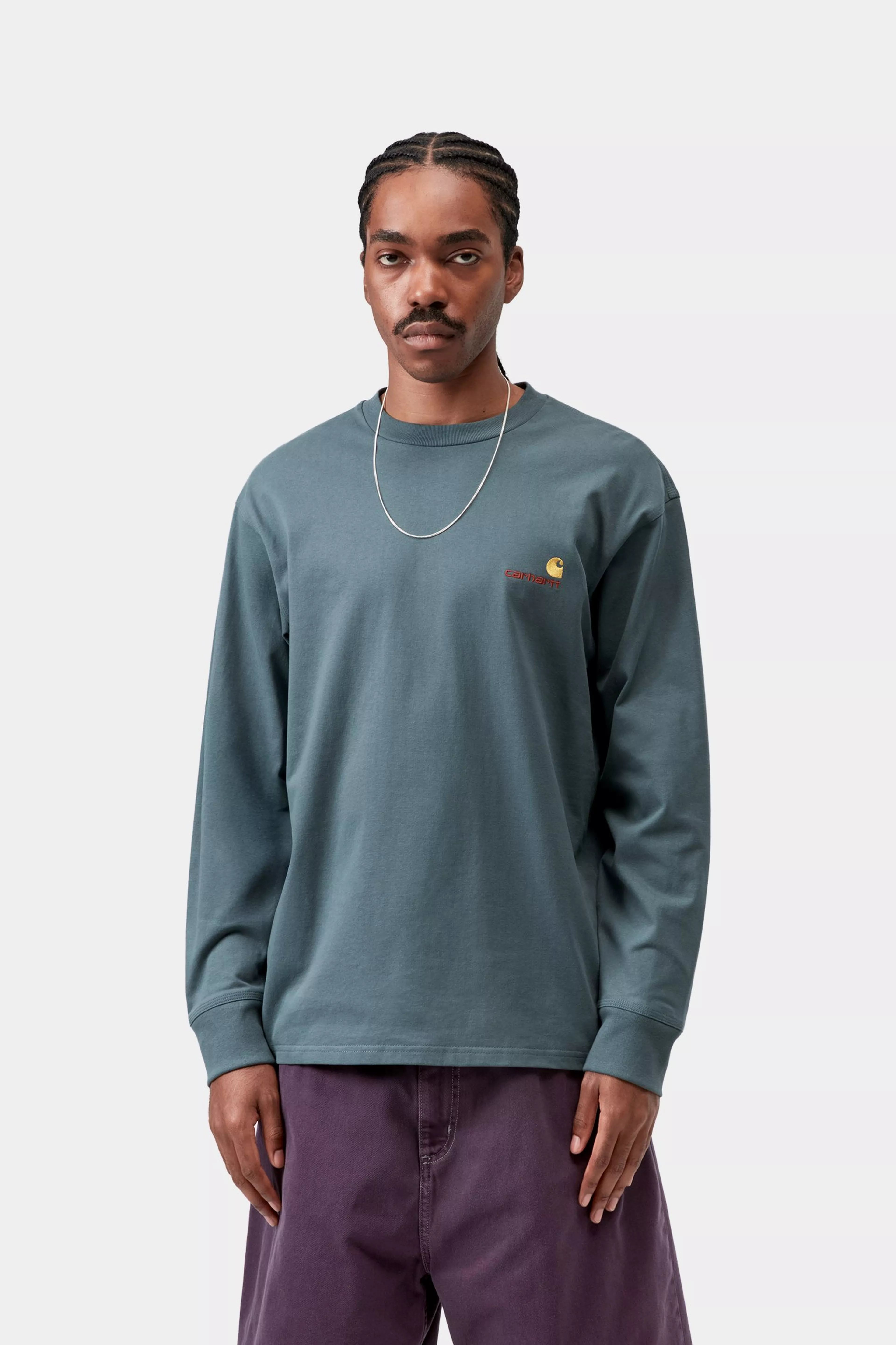 L/S American Script T-Shirt - Office Blue