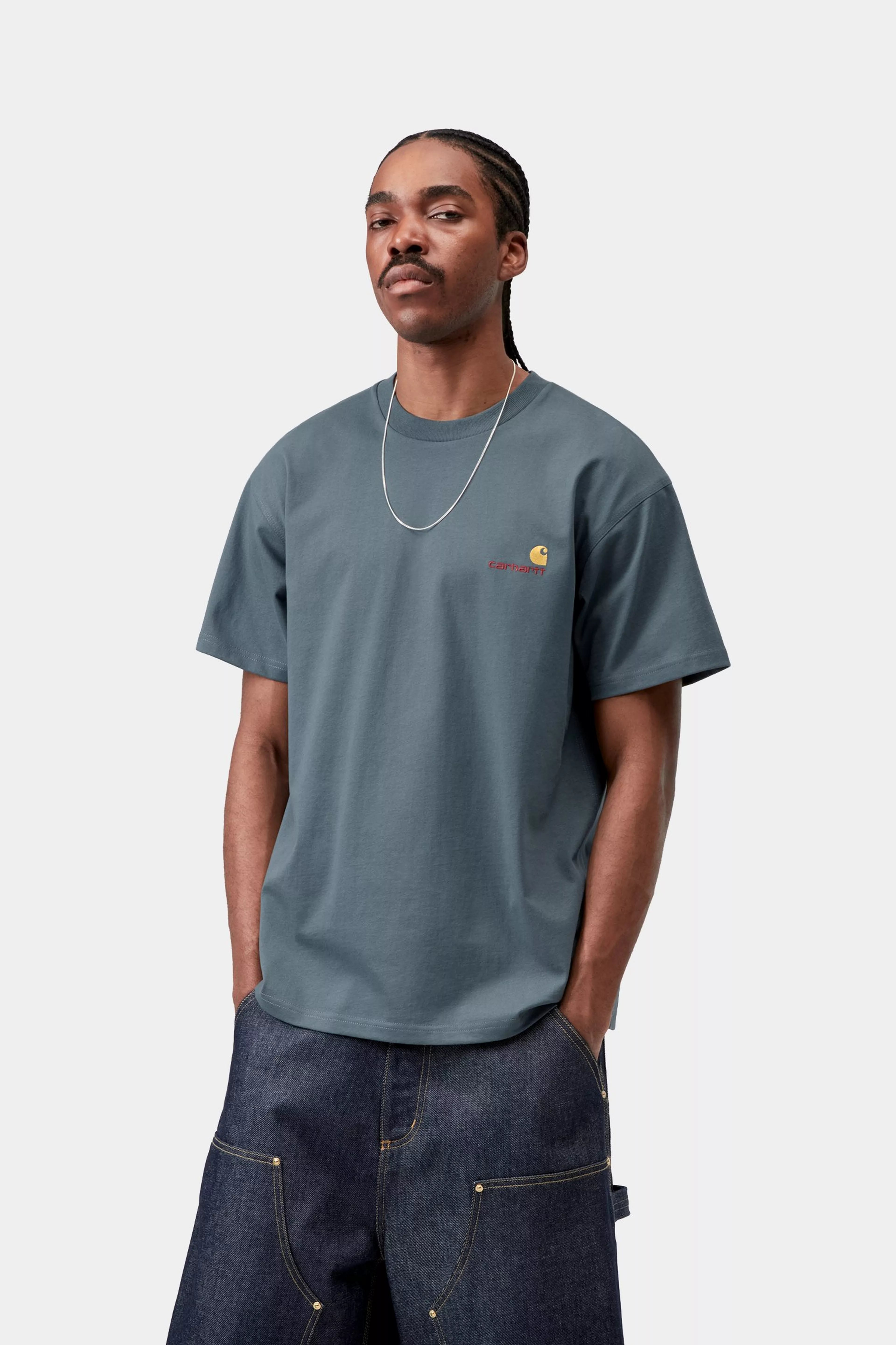 S/S American Script T-Shirt - Office Blue