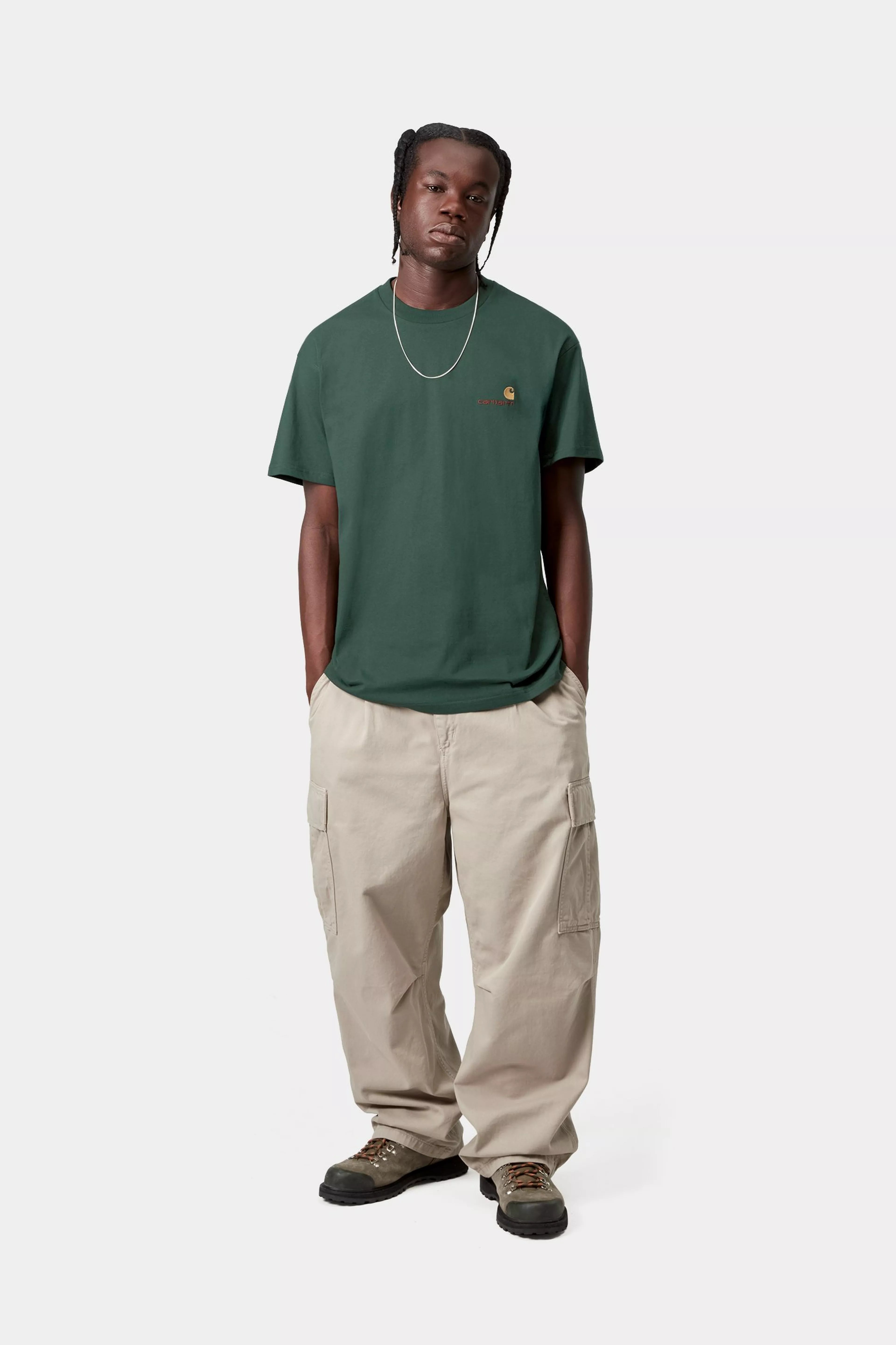 S/S American Script T-Shirt - Kale Green