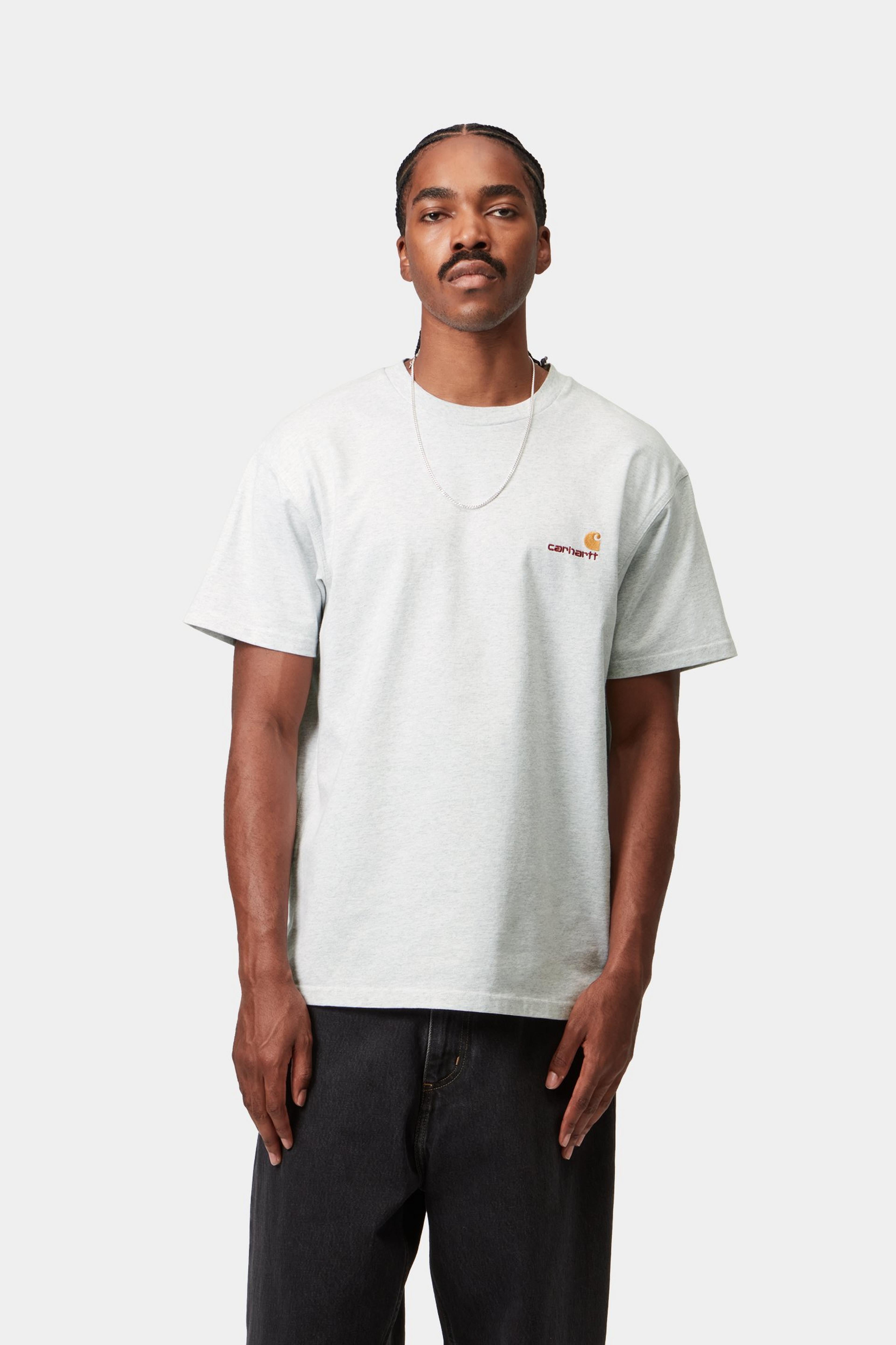 S/S American Script T-Shirt - Ash Heather