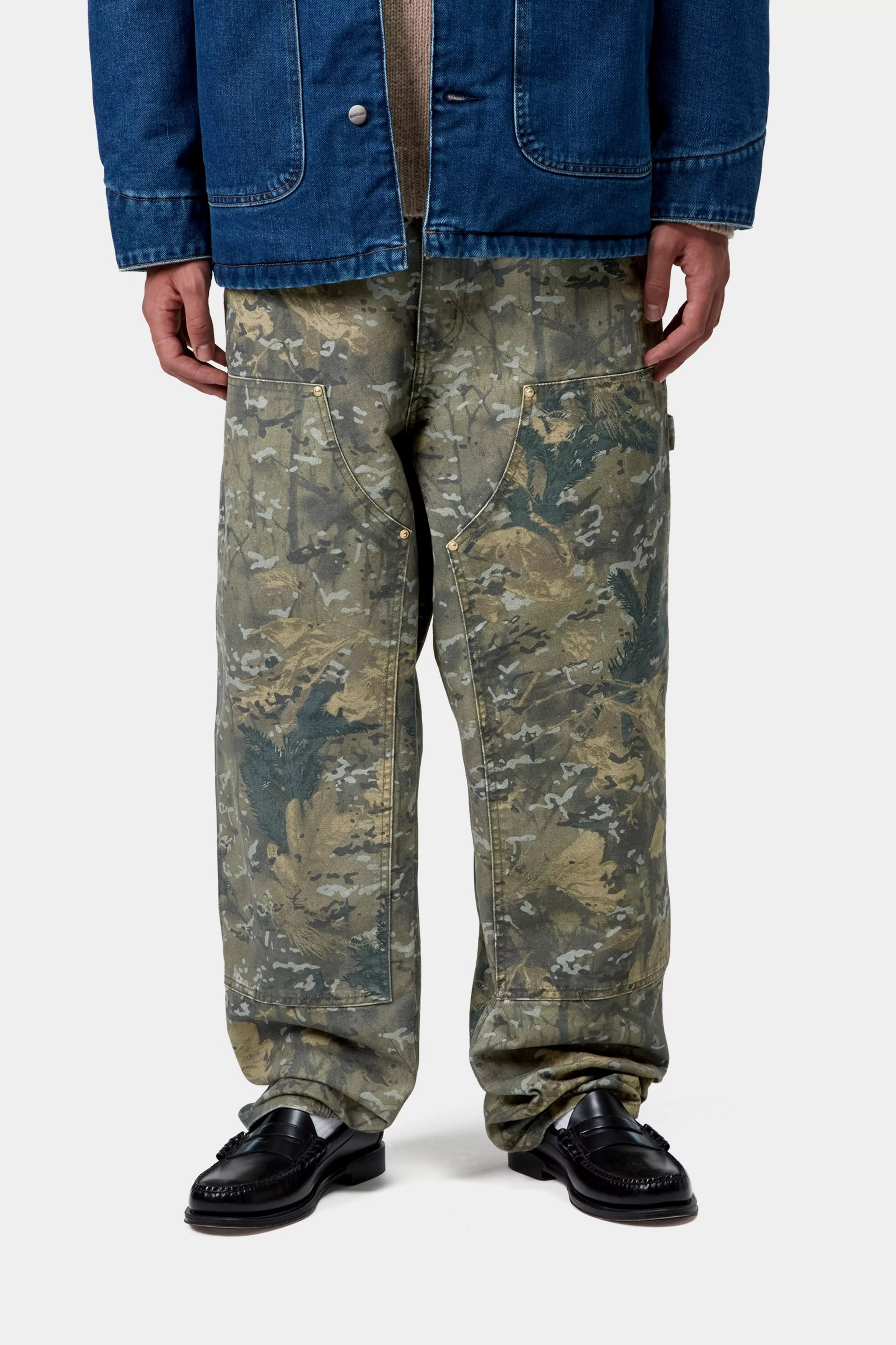 DOUBLE KNEE PANT - Camo Combi, Green (stone washed)