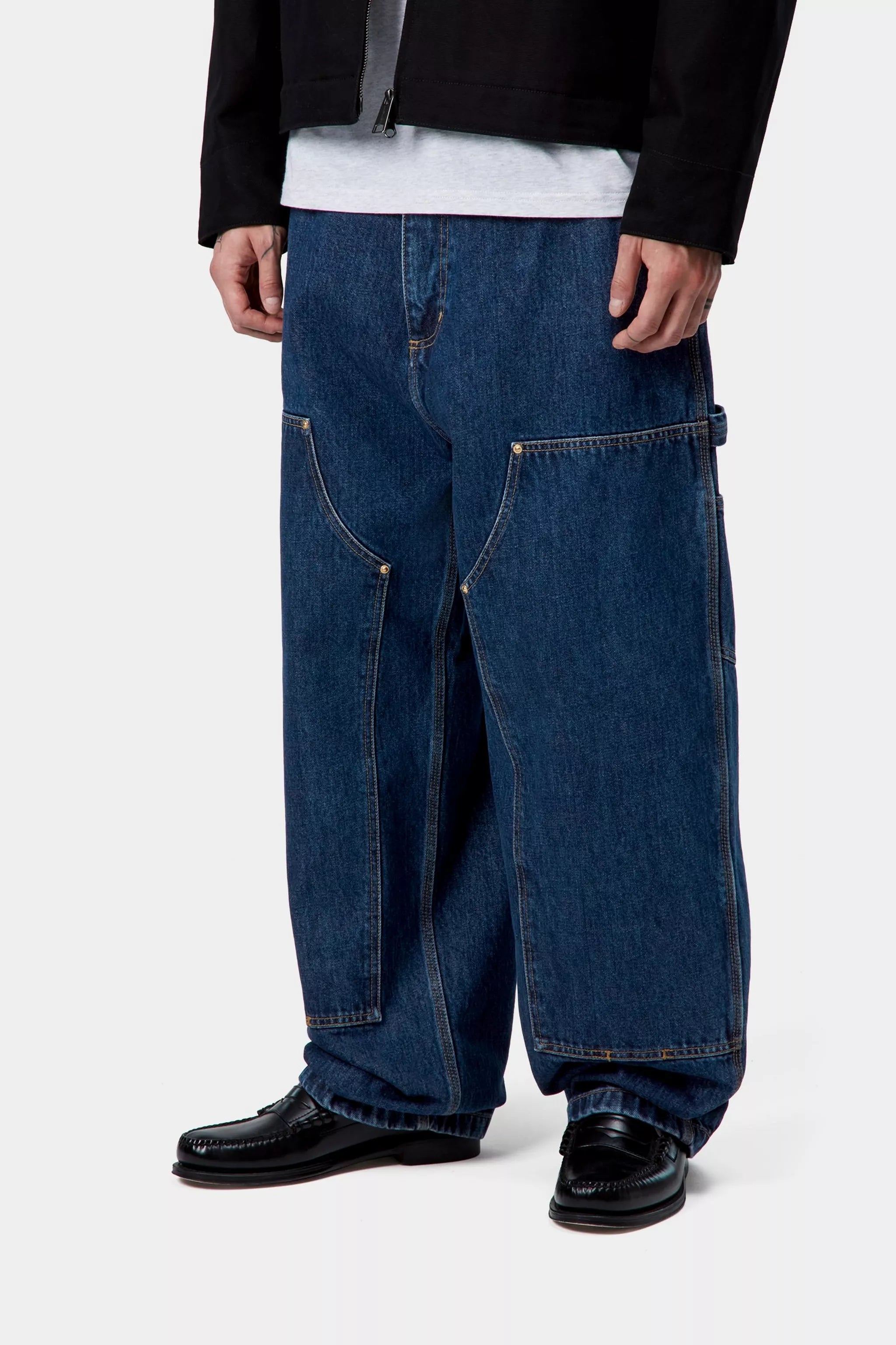 NASH DOUBLE KNEE PANT - Blue (stone washed)