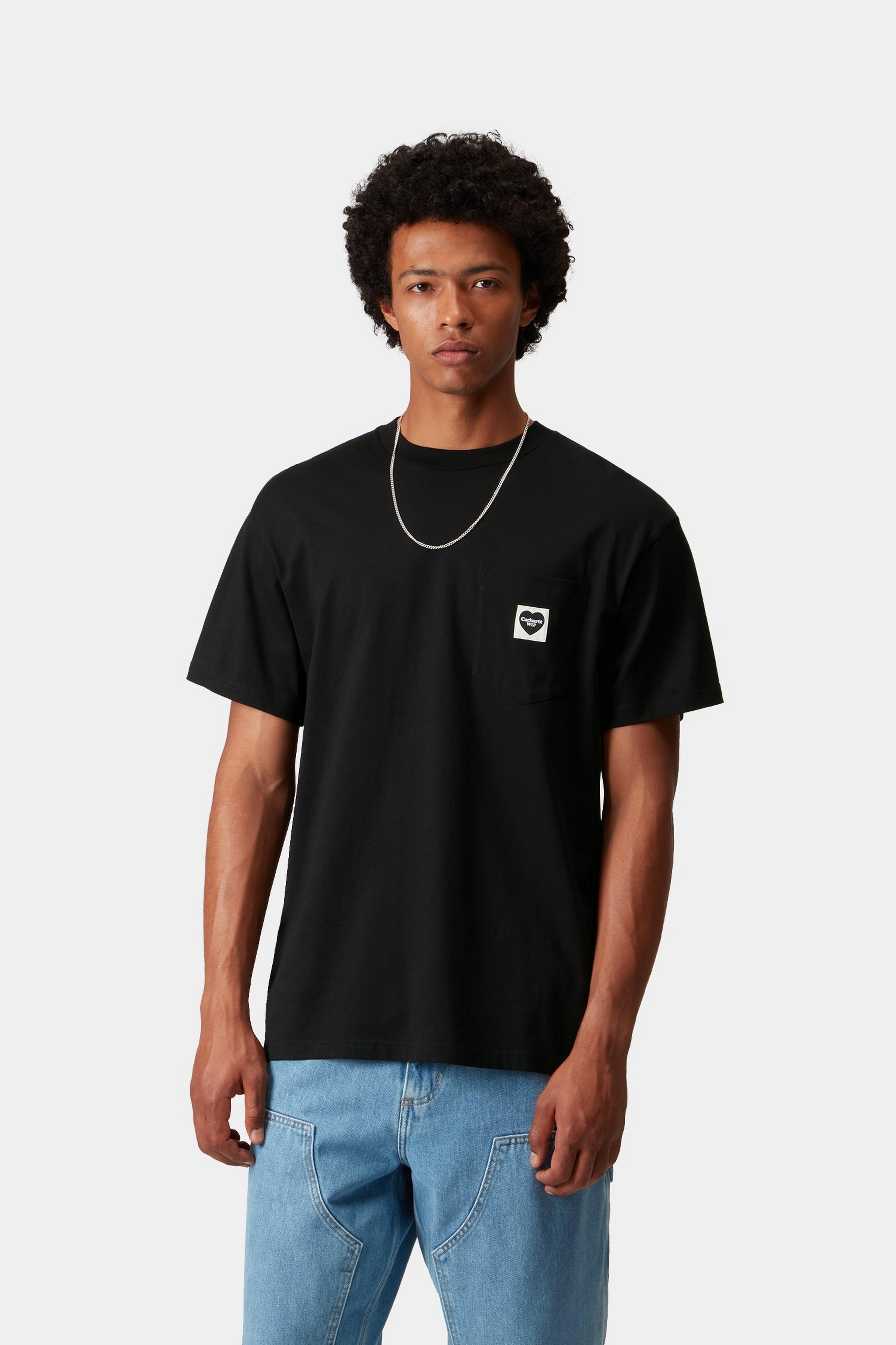 S/S Pocket Heart T-Shirt - Black / Black