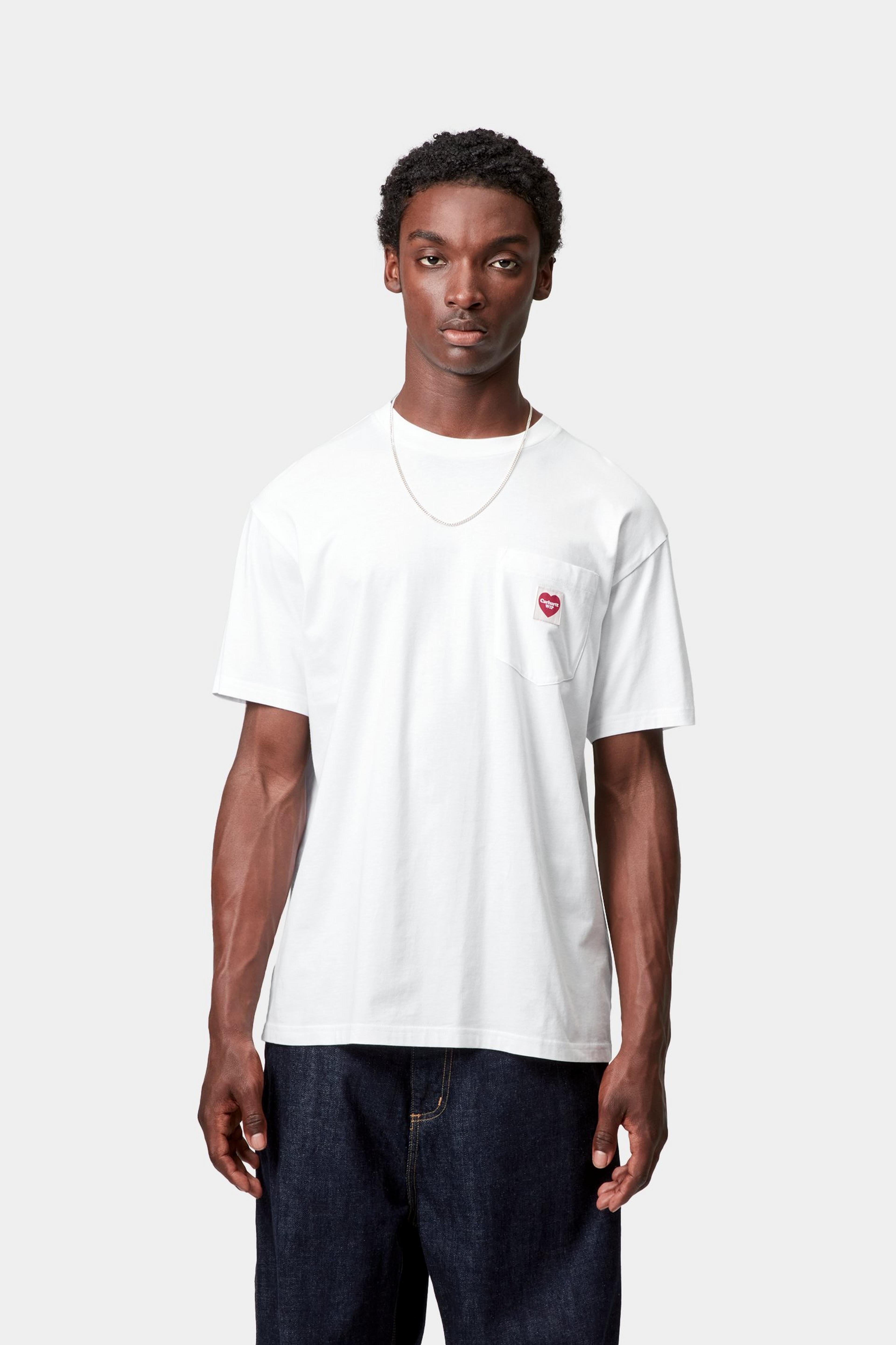 S/S Pocket Heart T-Shirt - White / Red