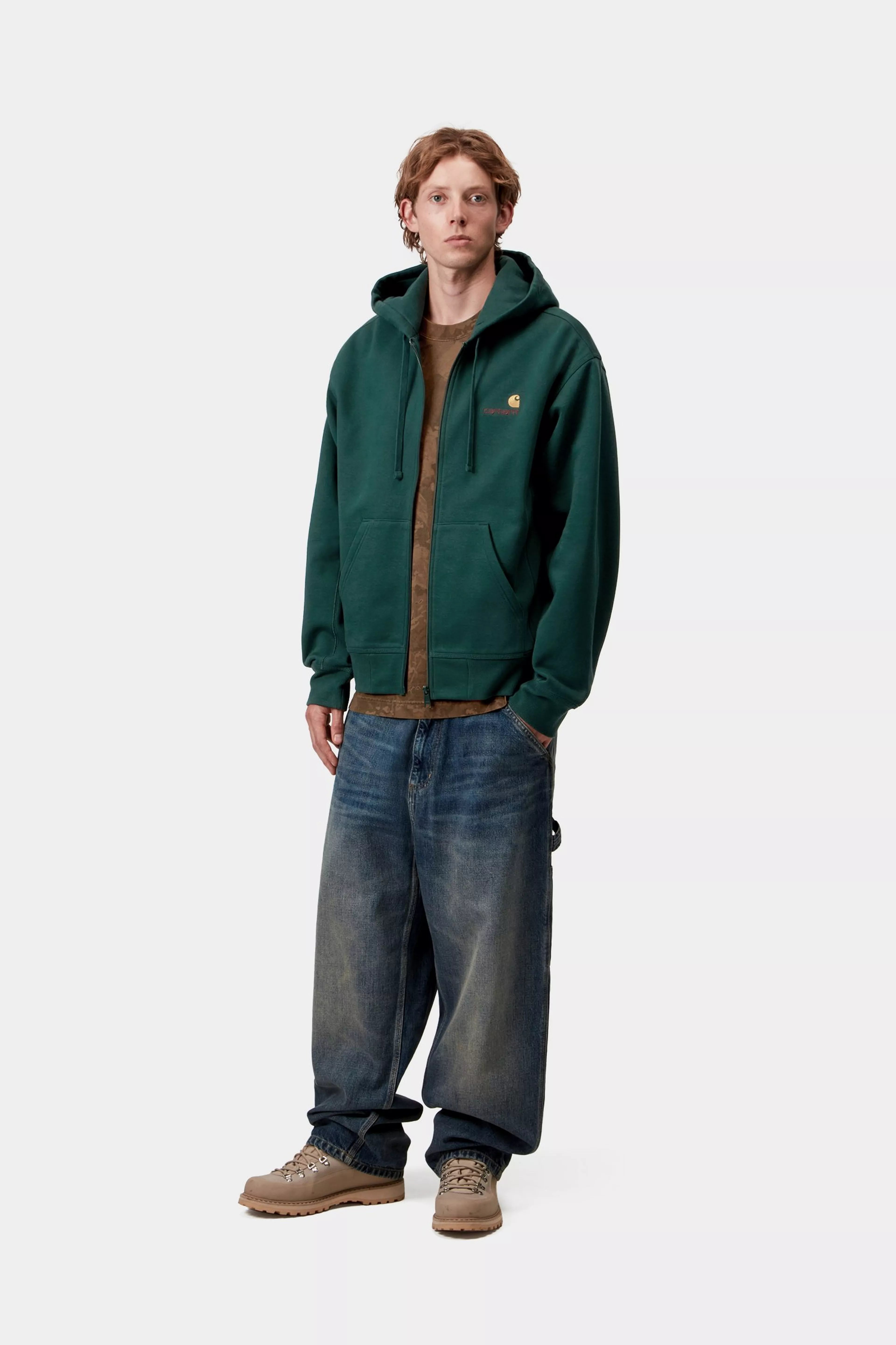 HOODED AMERICAN SCRIPT JACKET - Dark Fir