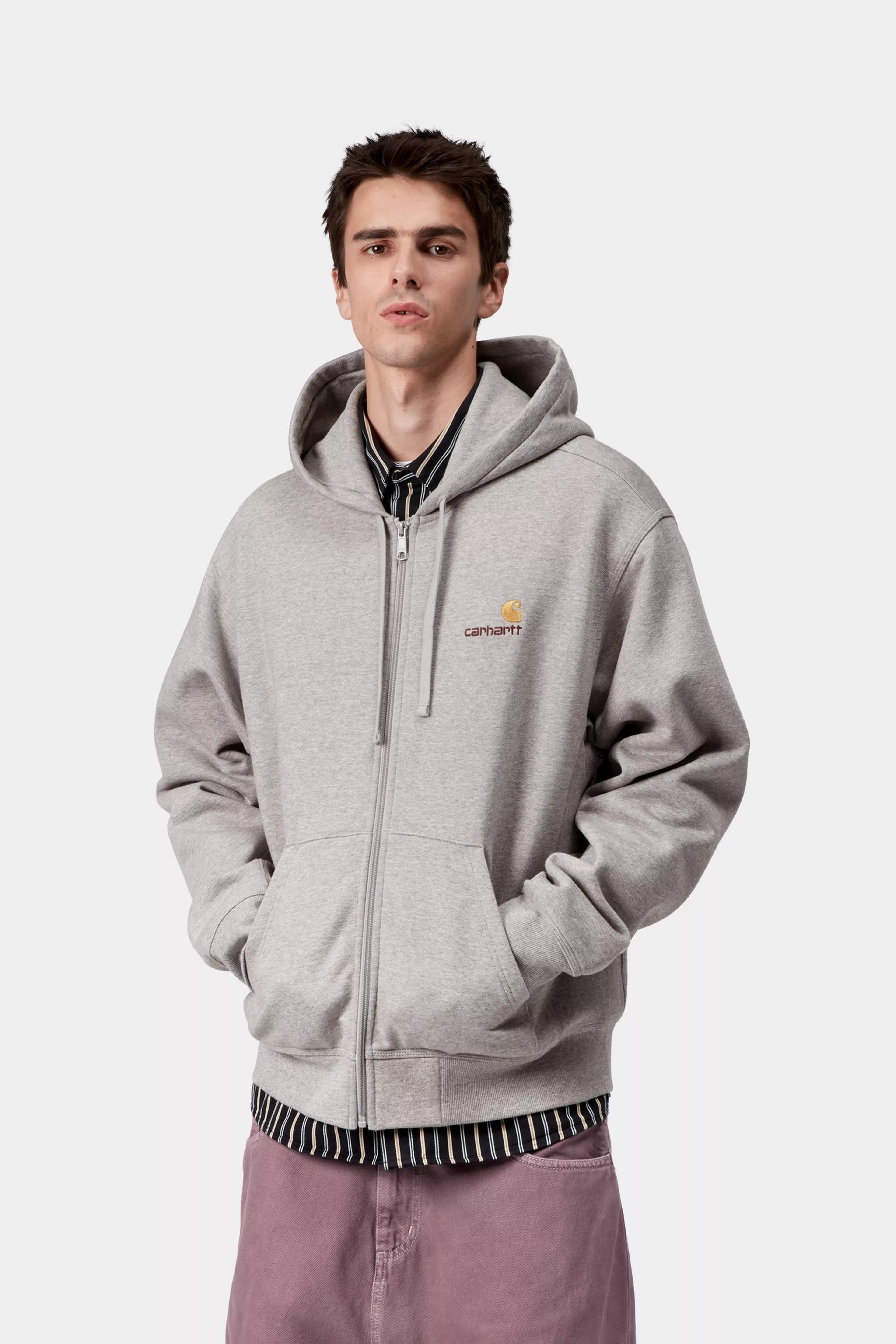 HOODED AMERICAN SCRIPT JACKET - Grey Heather
