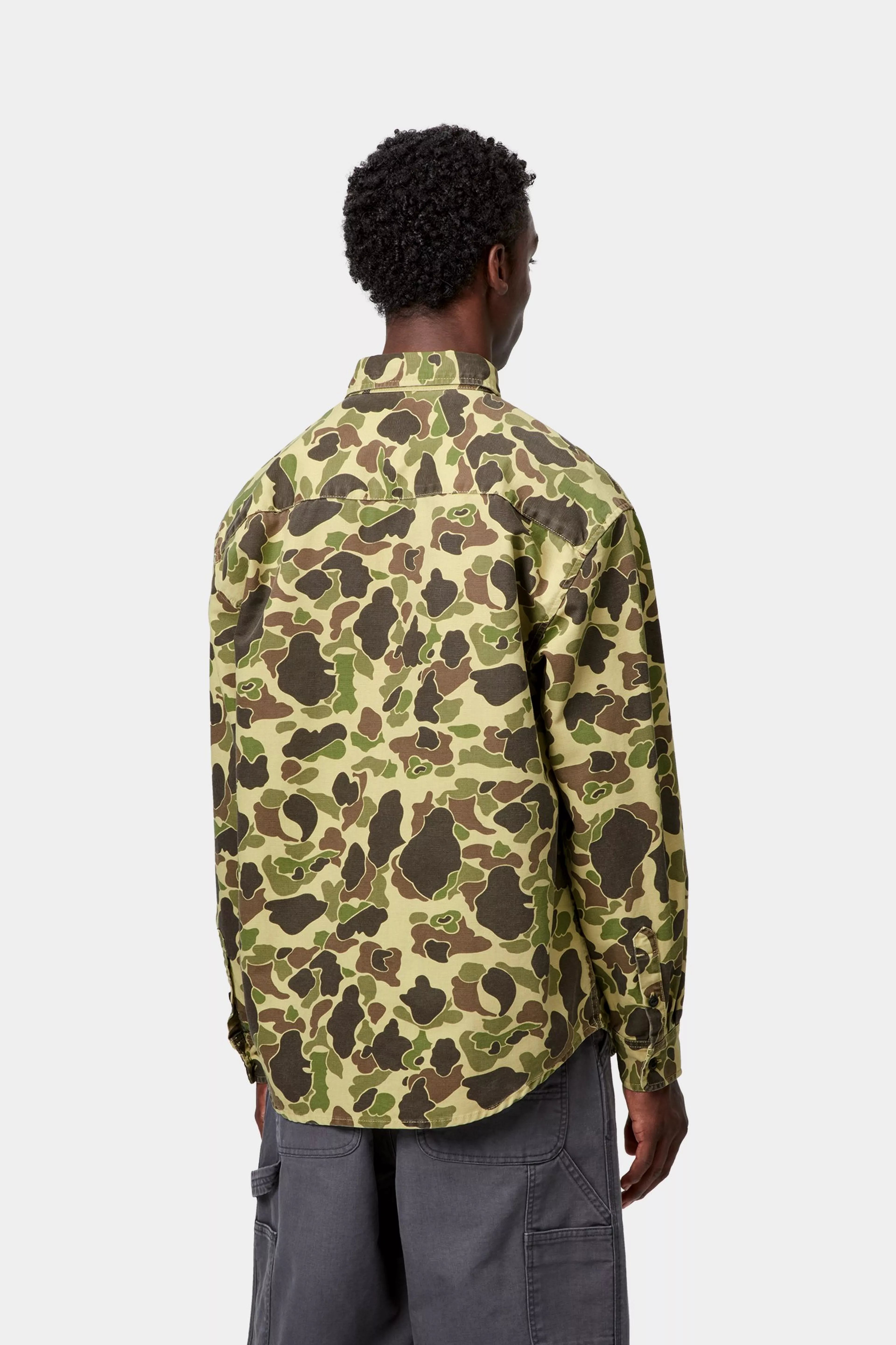 L/S DUCK SHIRT - Camo Duck, Green, Stone washed