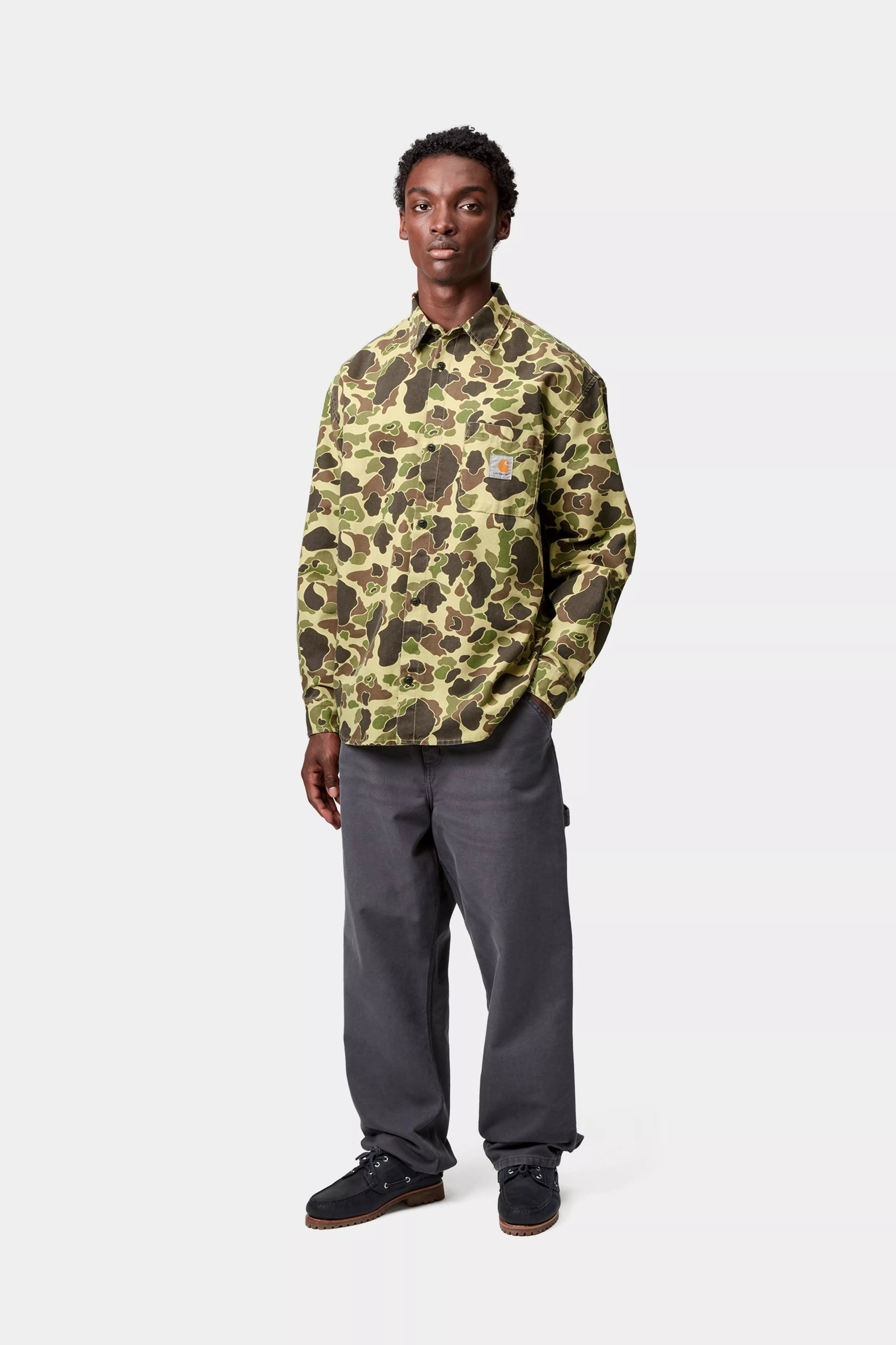 L/S DUCK SHIRT - Camo Duck, Green, Stone washed