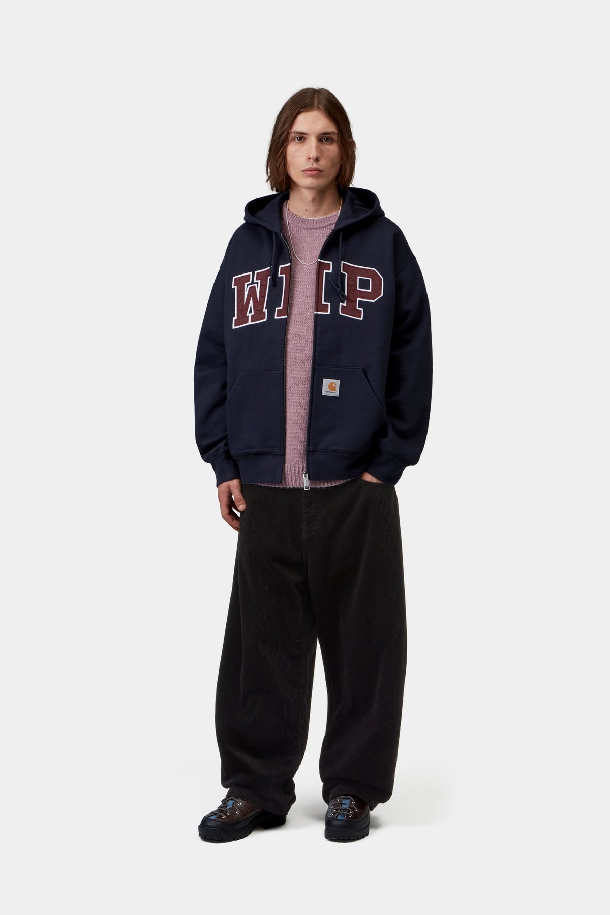 Hooded WIP Sweat Jacket - Dark Navy stone washed