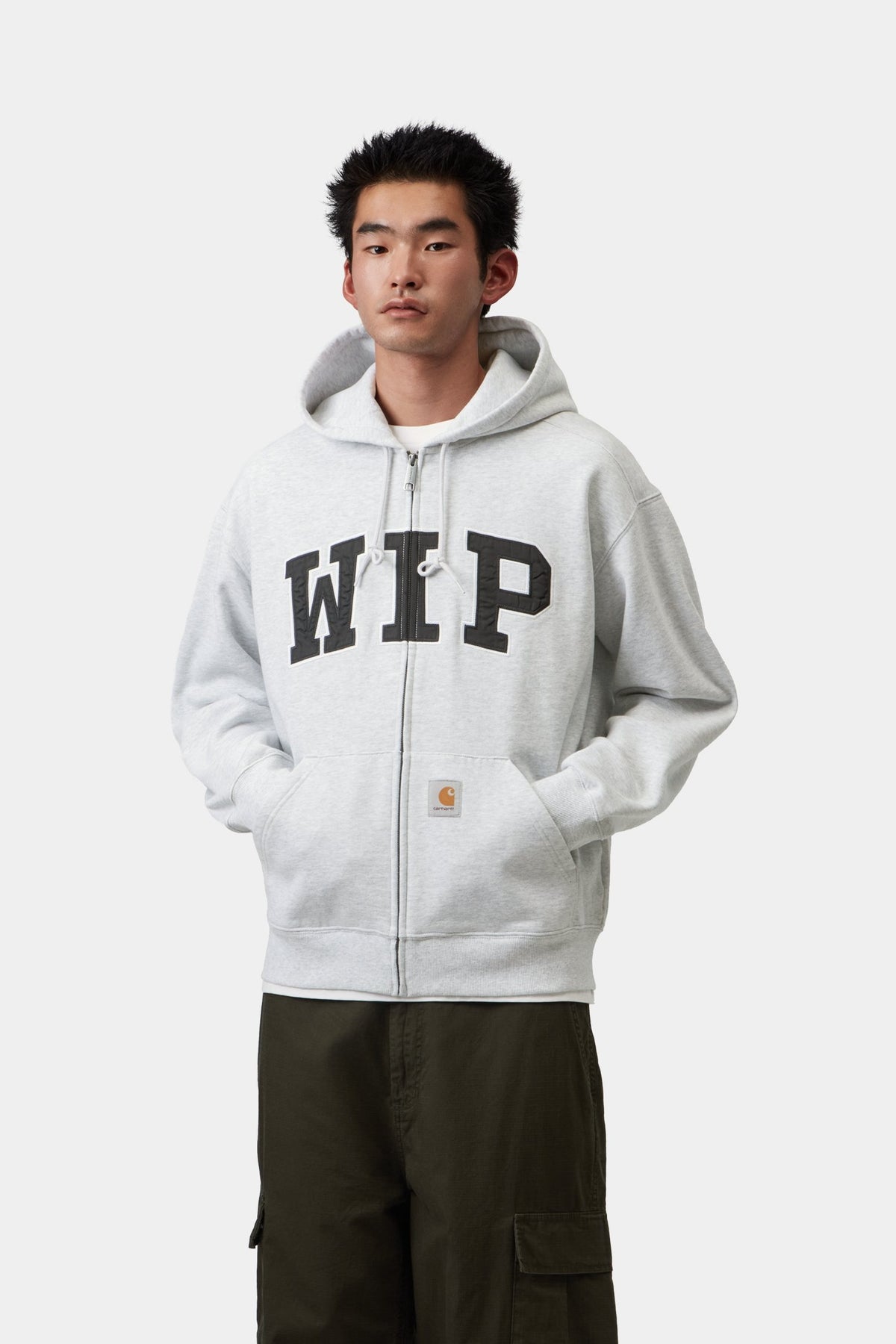 Hooded WIP Sweat Jacket - Ash Heather stone washed