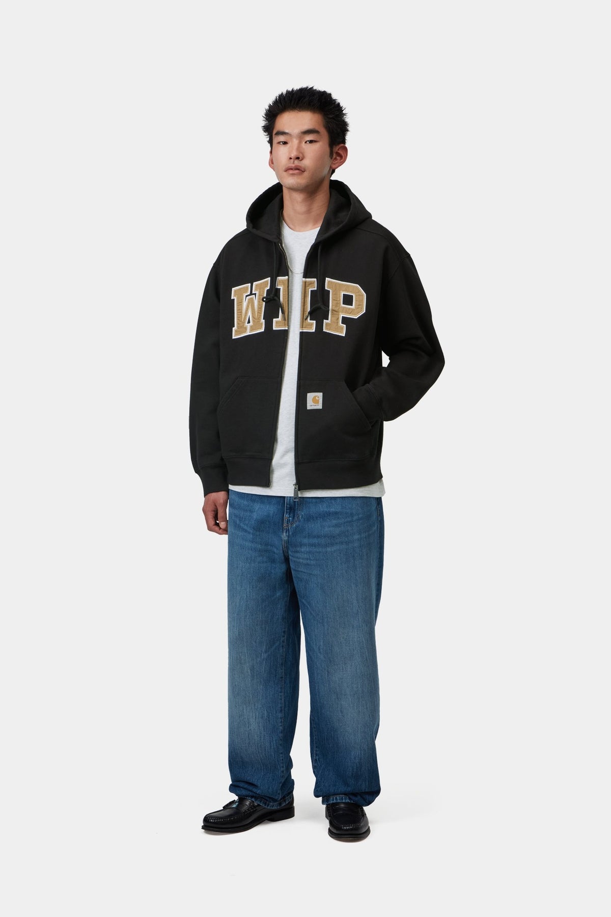 Hooded WIP Sweat Jacket - Black stone washed
