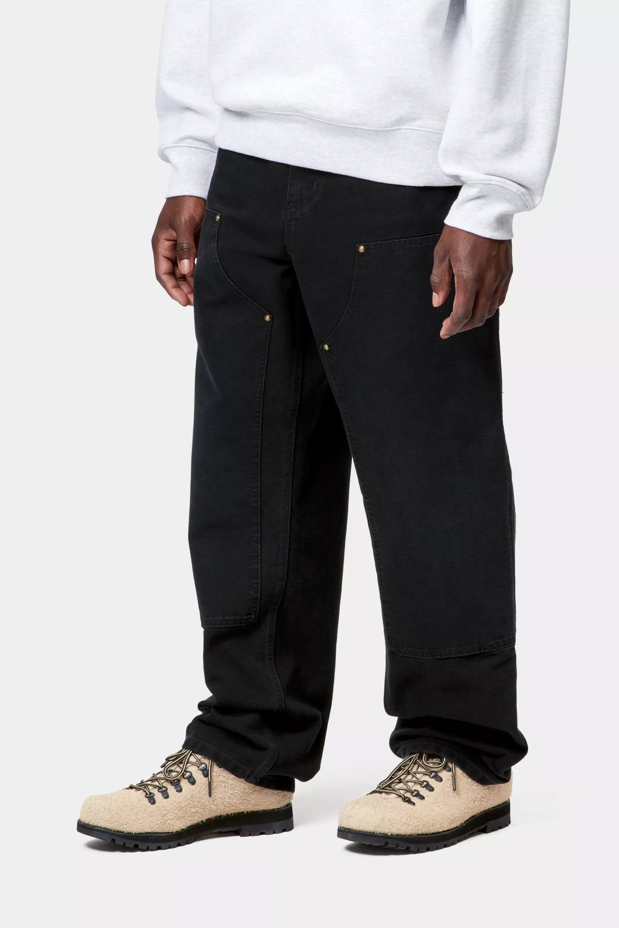 DOUBLE KNEE PANT - Black (stone canvas)