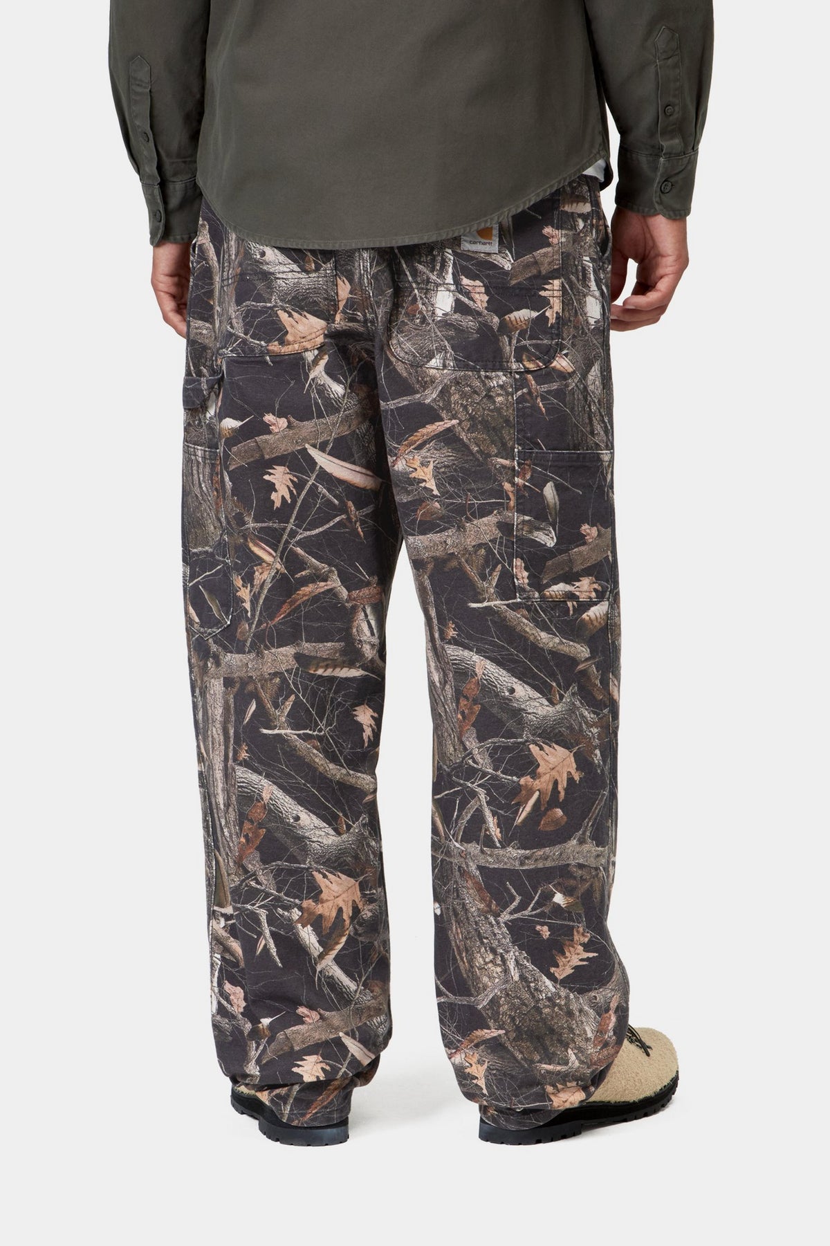 Single Knee Pant - Camo Feather Tree, Black heavy stone wash