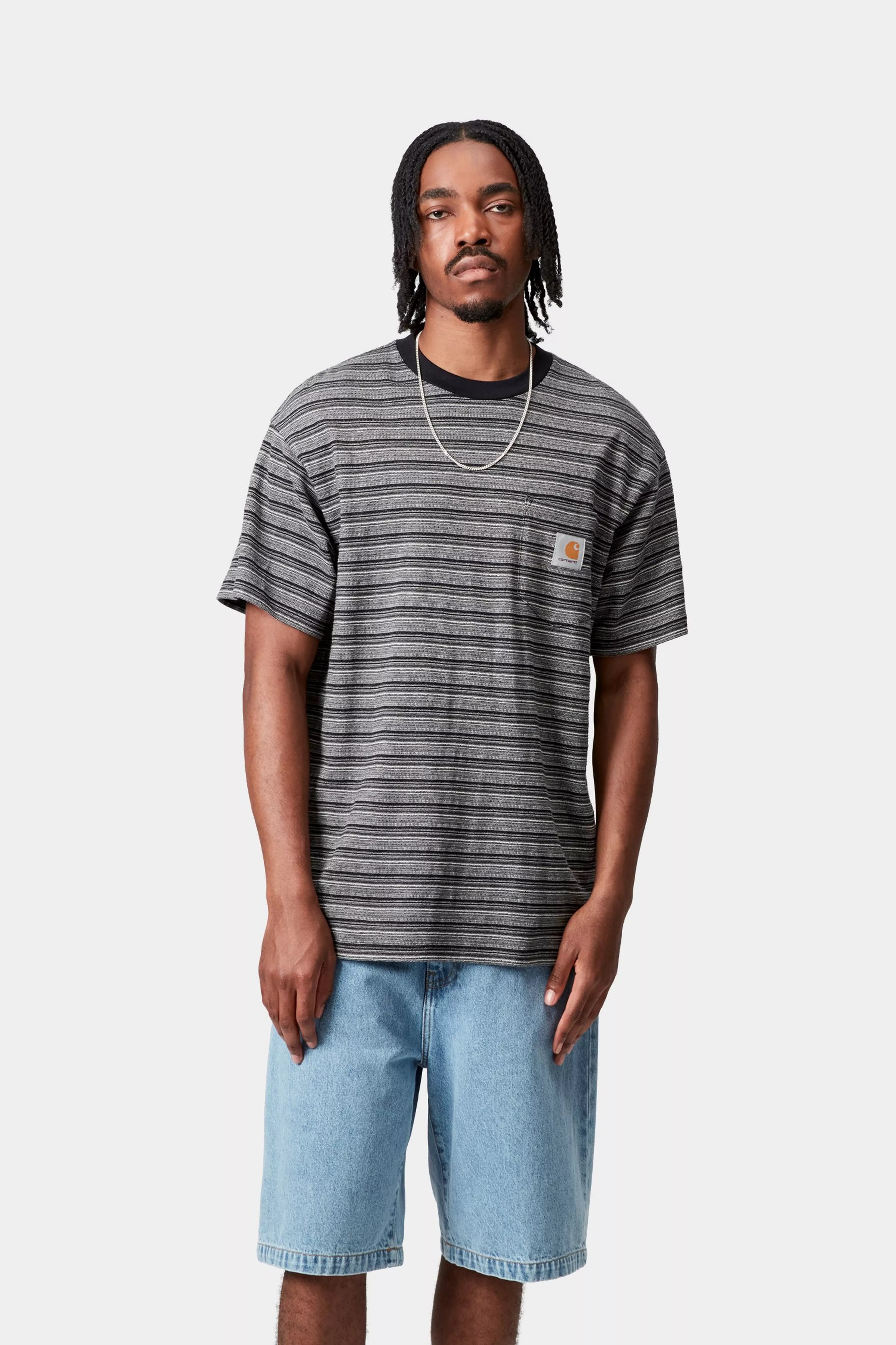 S/S GELLAR POCKET T-SHIRT - Gellar Stripe, Black