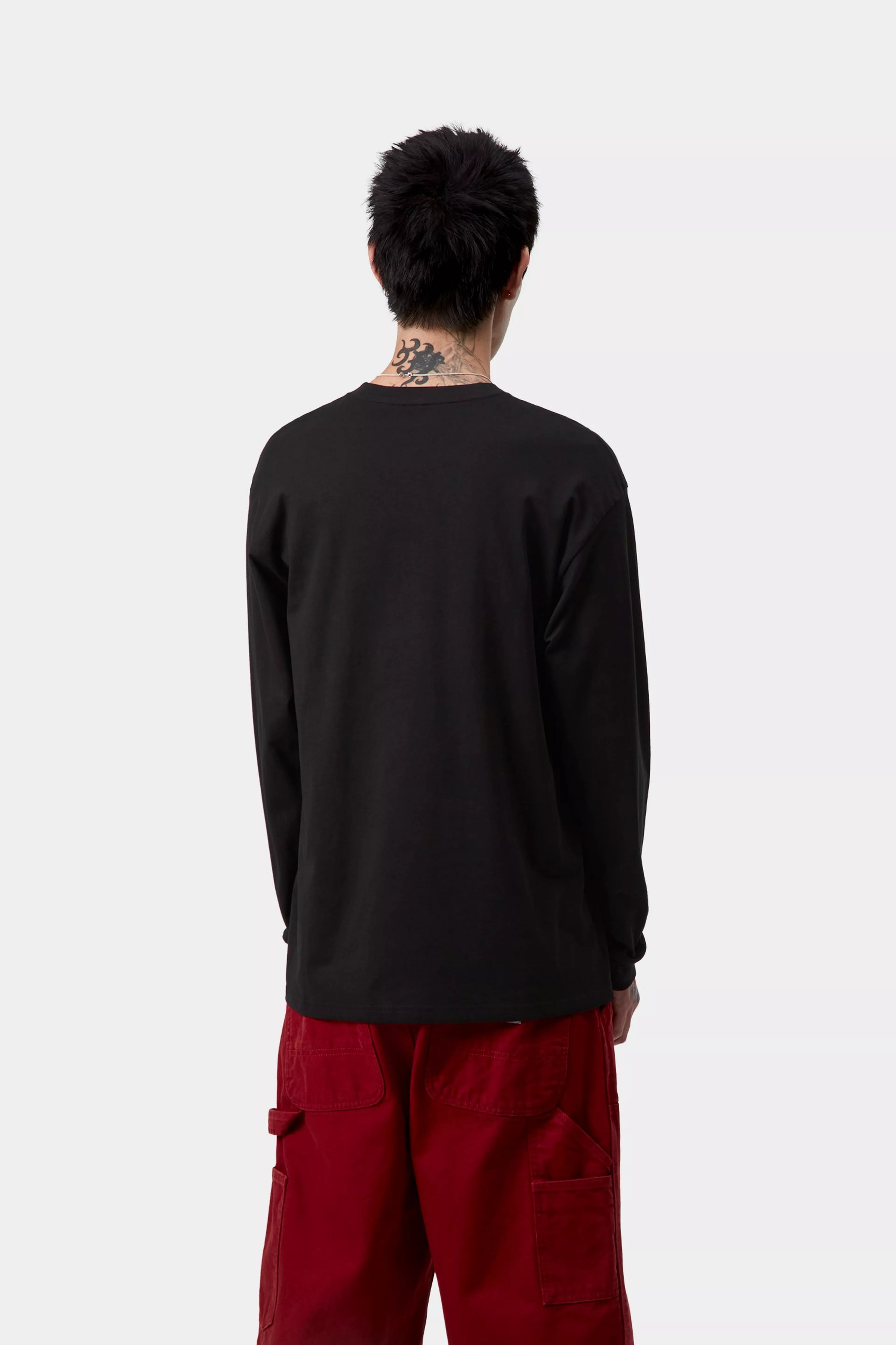 L/S POCKET HEART T-SHIRT - Black / Red
