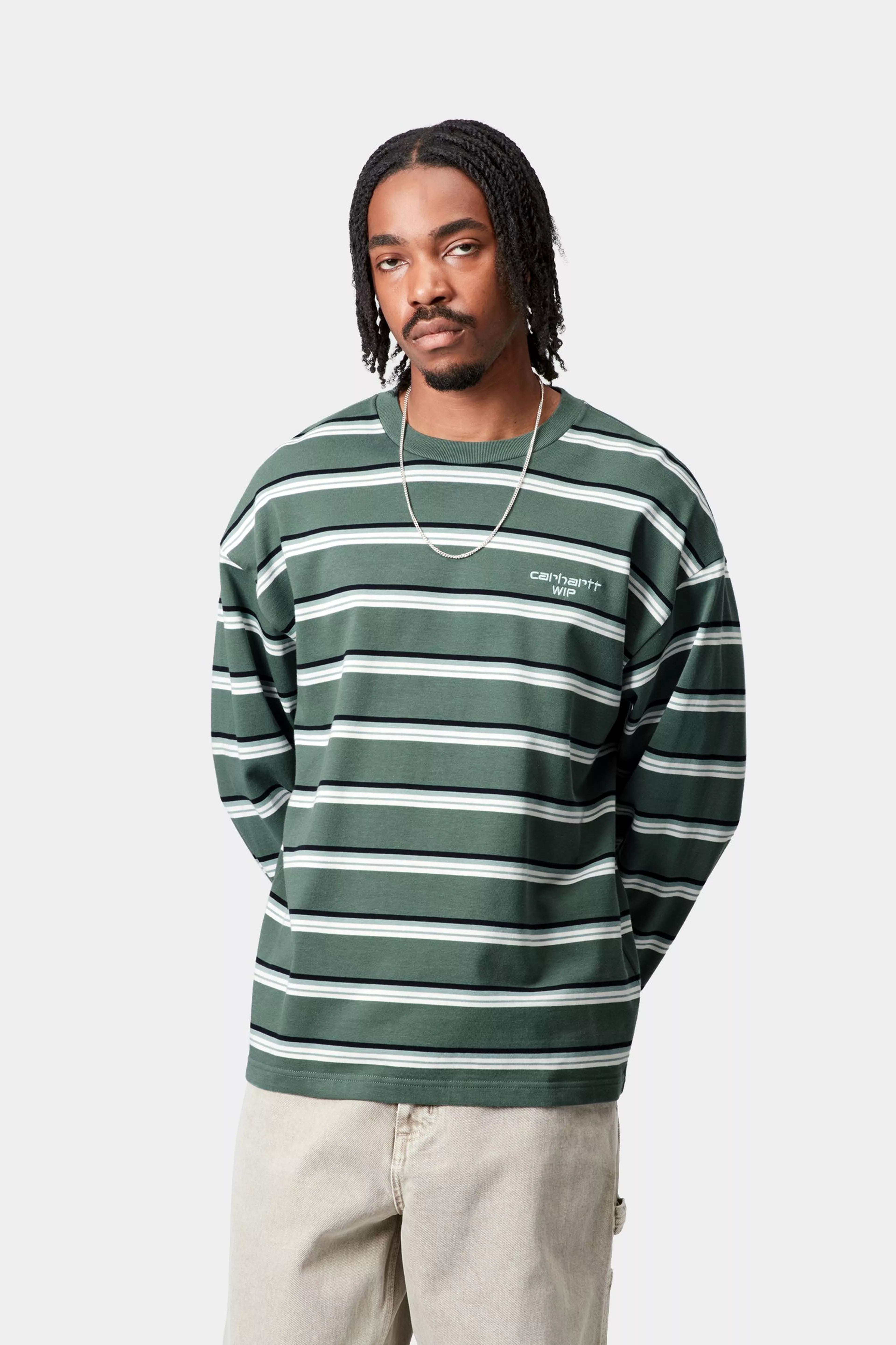 L/S HOLM T-SHIRT - Holm Stripe, Silver Pine