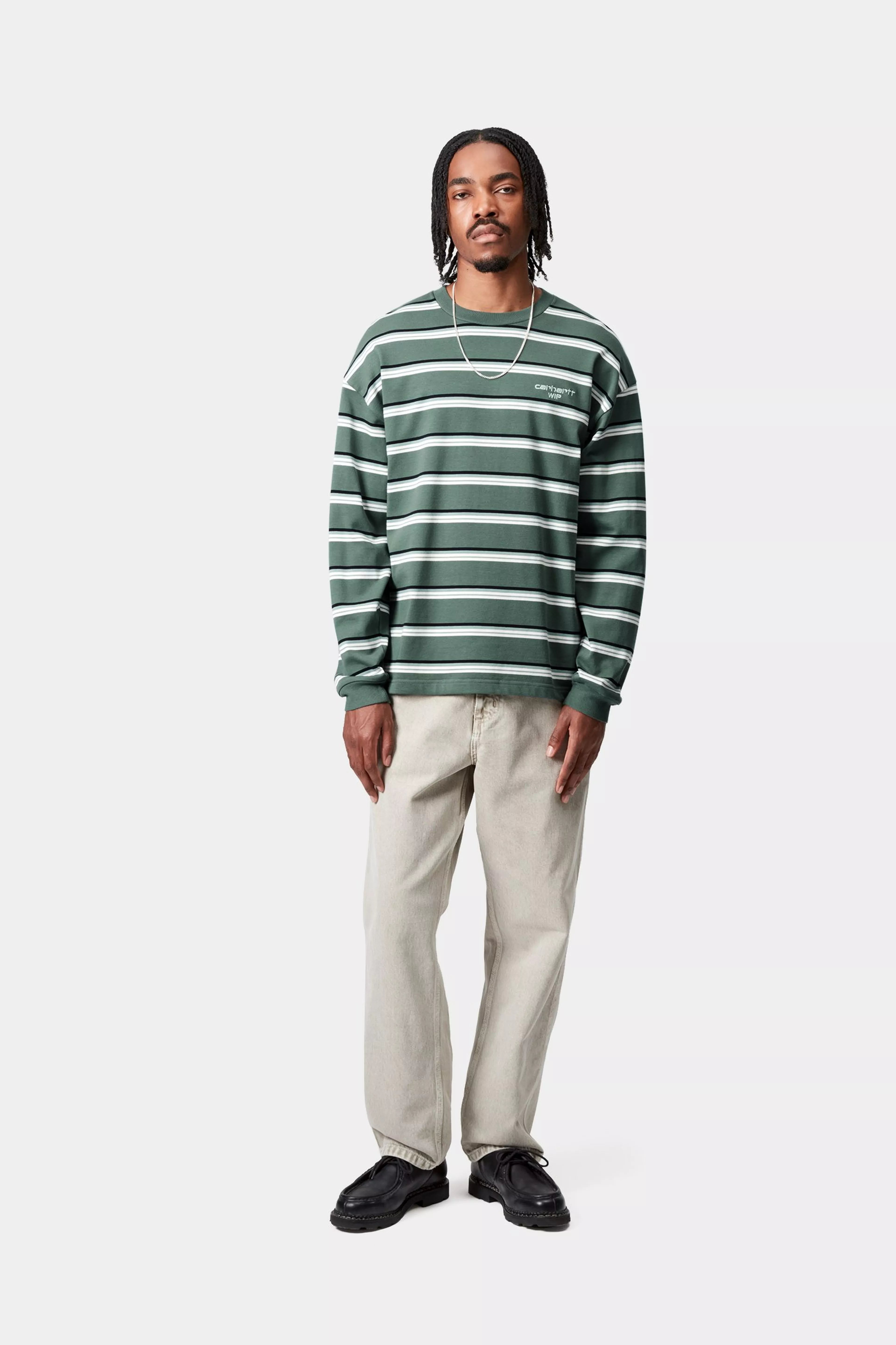 L/S HOLM T-SHIRT - Holm Stripe, Silver Pine