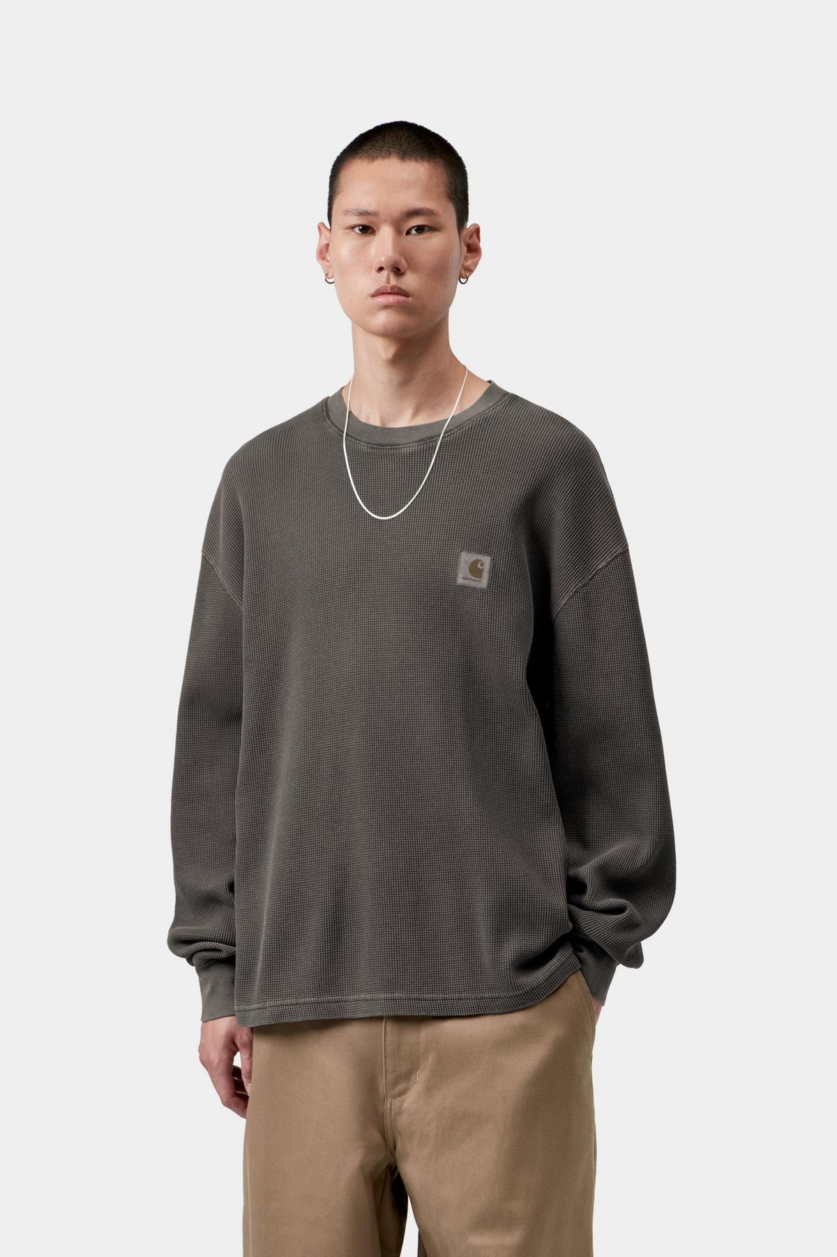 L/S Vista Waffle T-Shirt - Black, Garment dyed