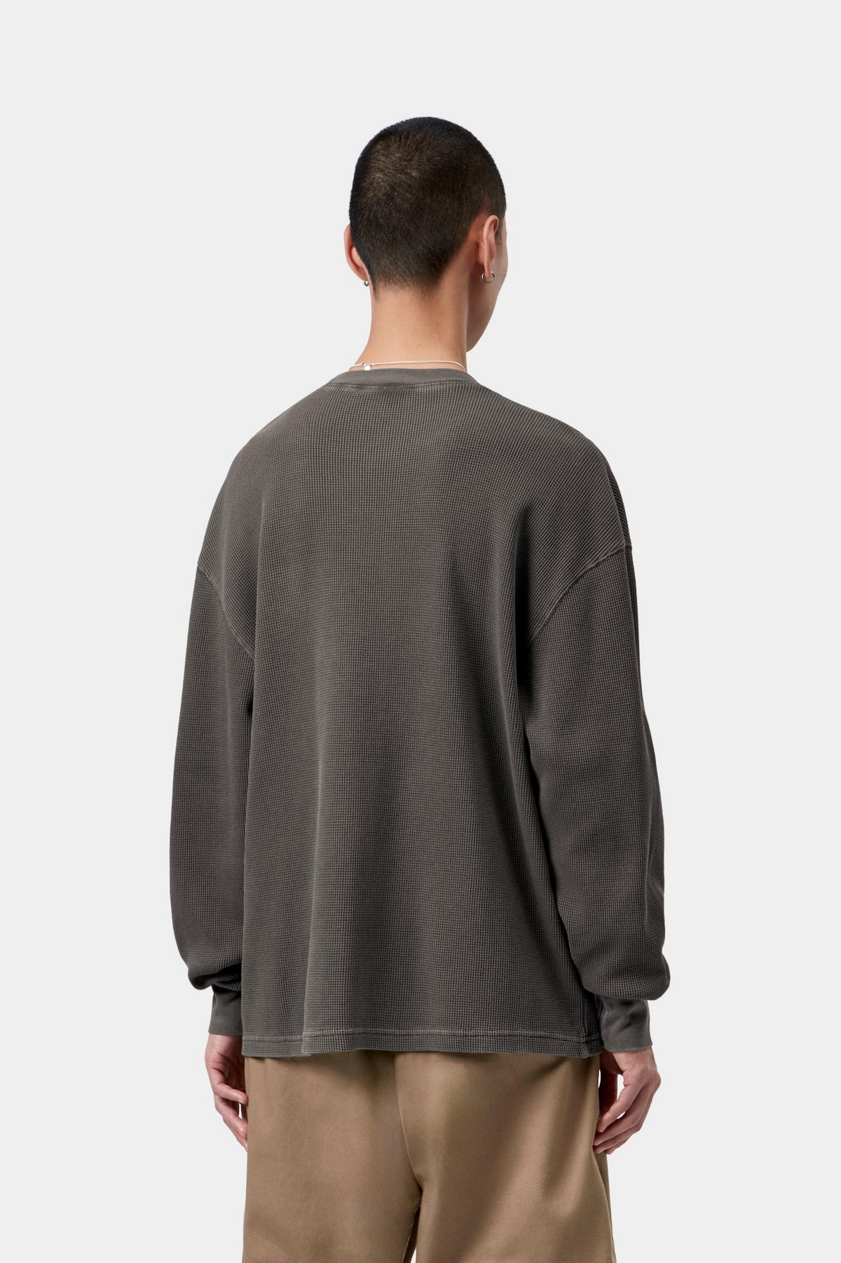 L/S Vista Waffle T-Shirt - Black, Garment dyed