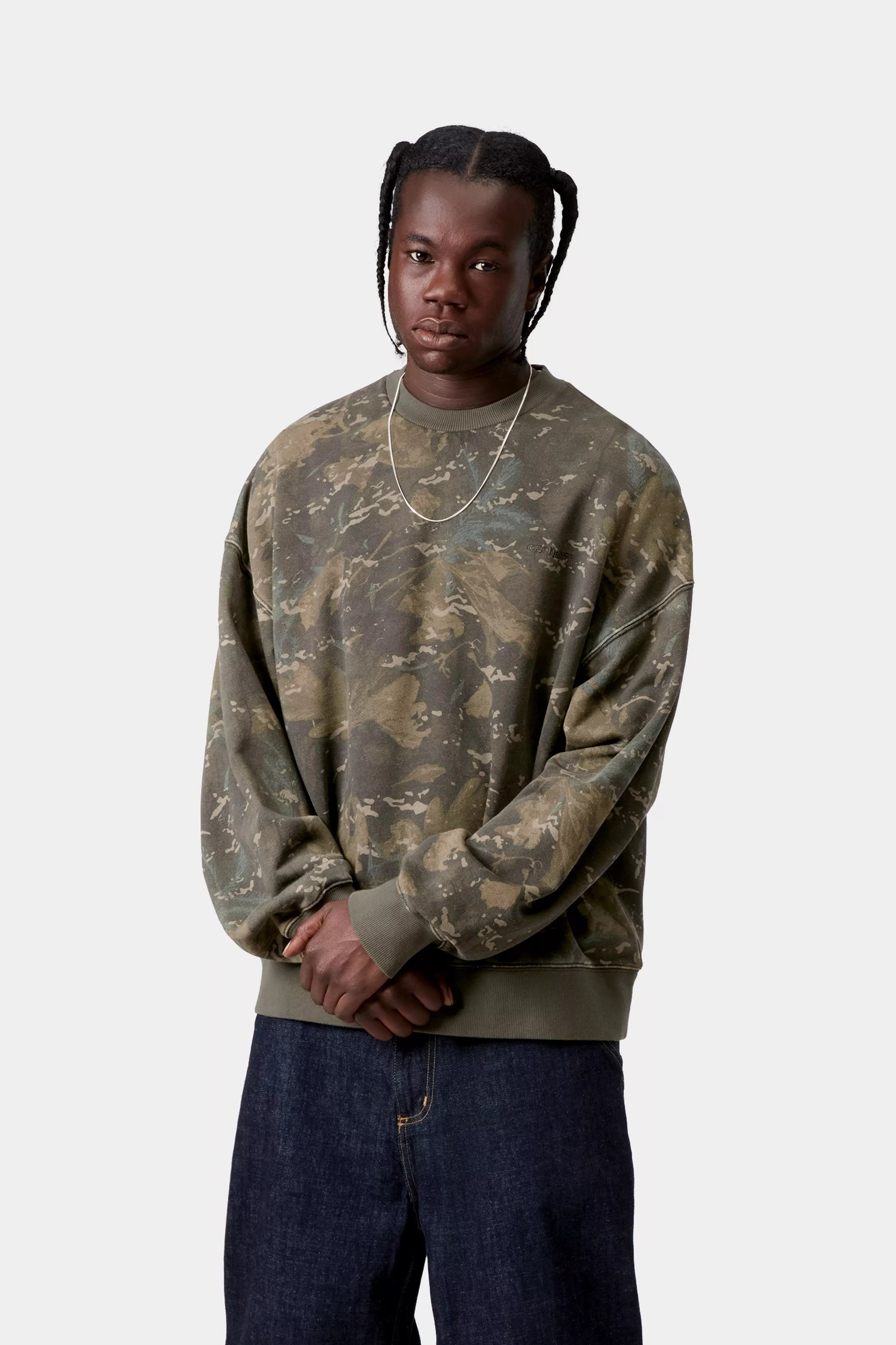 BENTON SWEAT - Camo Combi, Green, Garment dyed