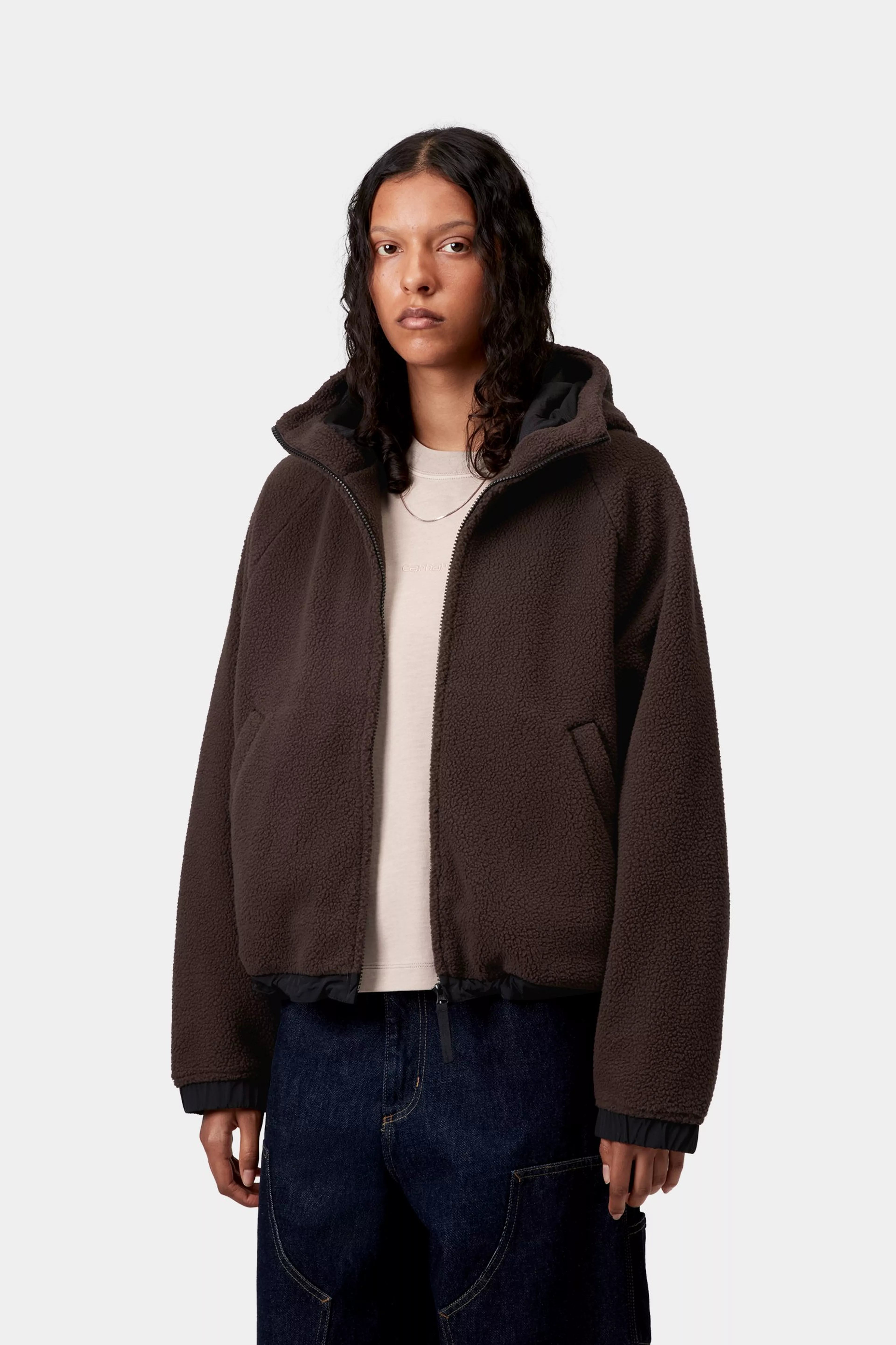 W' HOODED HELIX FLEECE JACKET - Palisander / Black