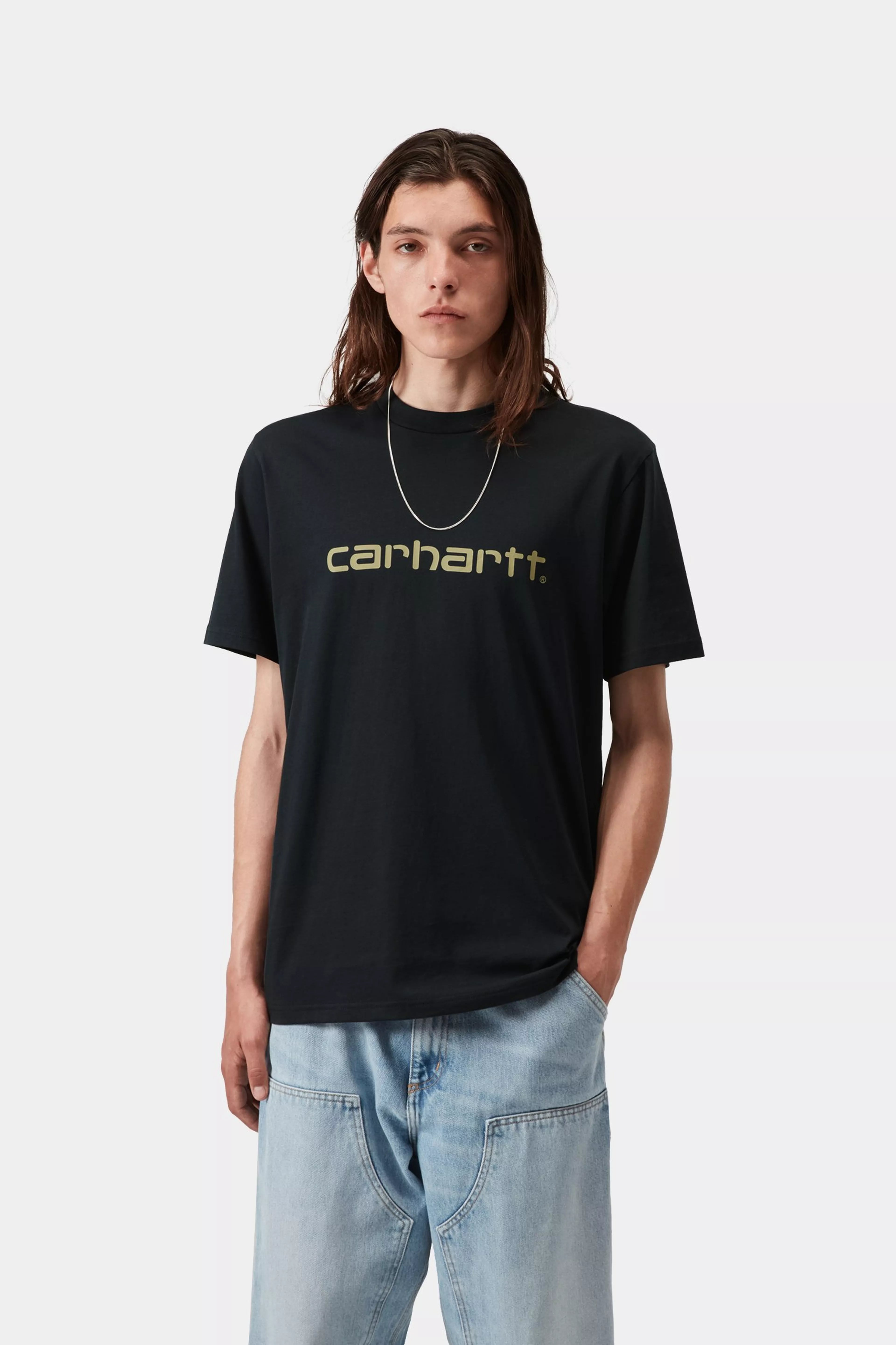 S/S Script T-Shirt - Deep Night / Gentle Green