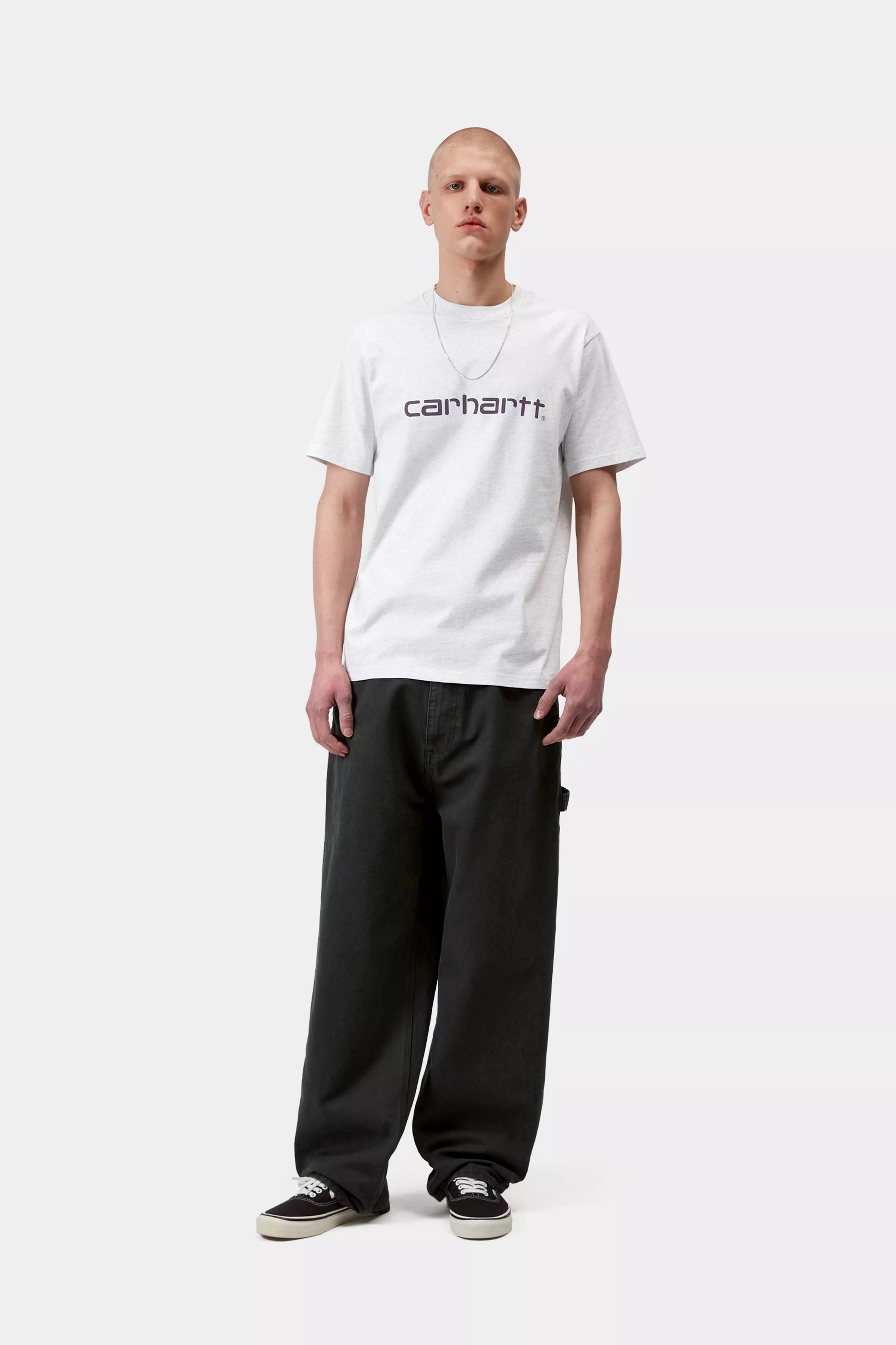 S/S Script T-Shirt - Ash Heather / Cozy Purple