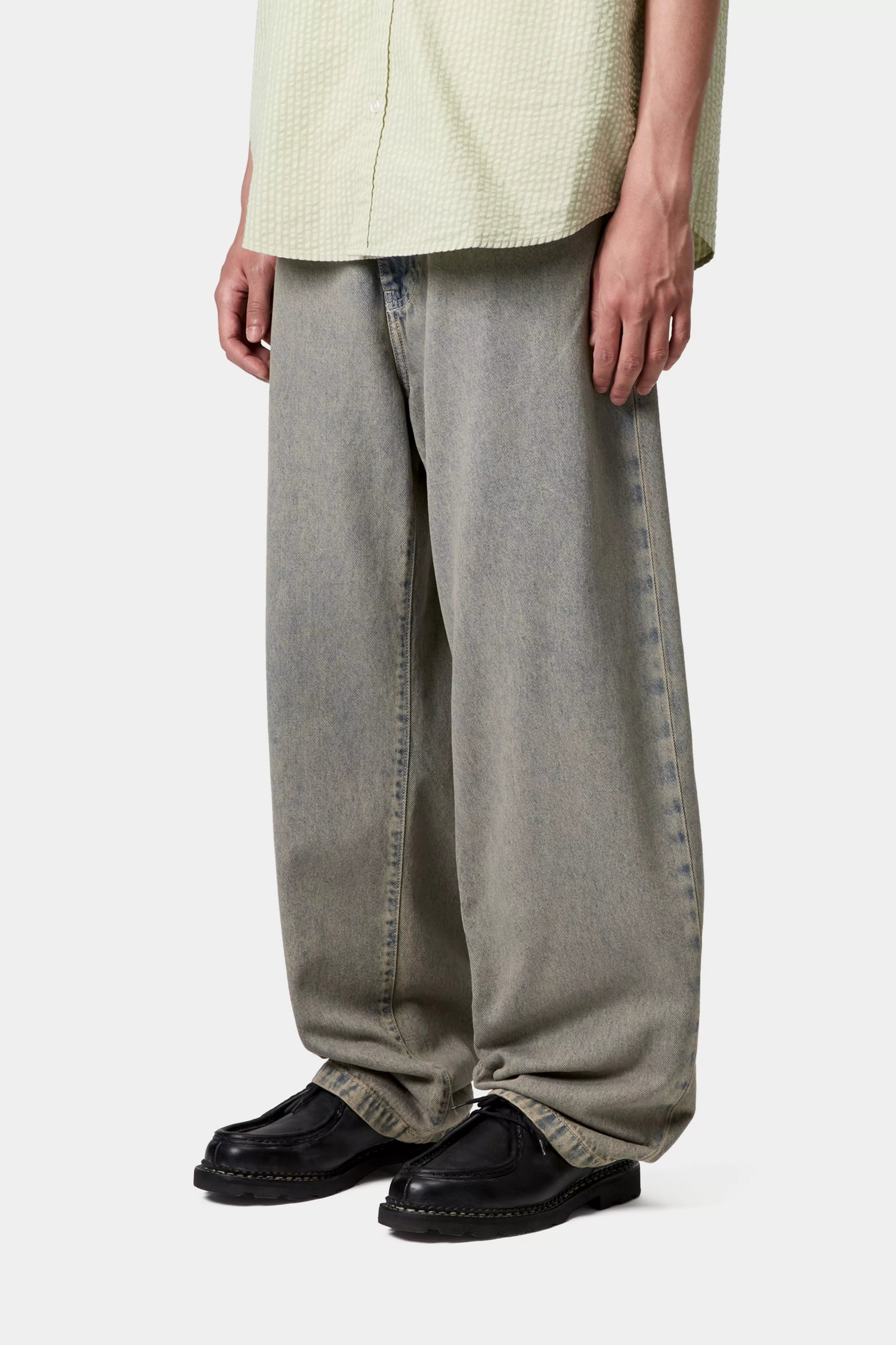 LANDON PANT - Blue / Leather (garment dyed)