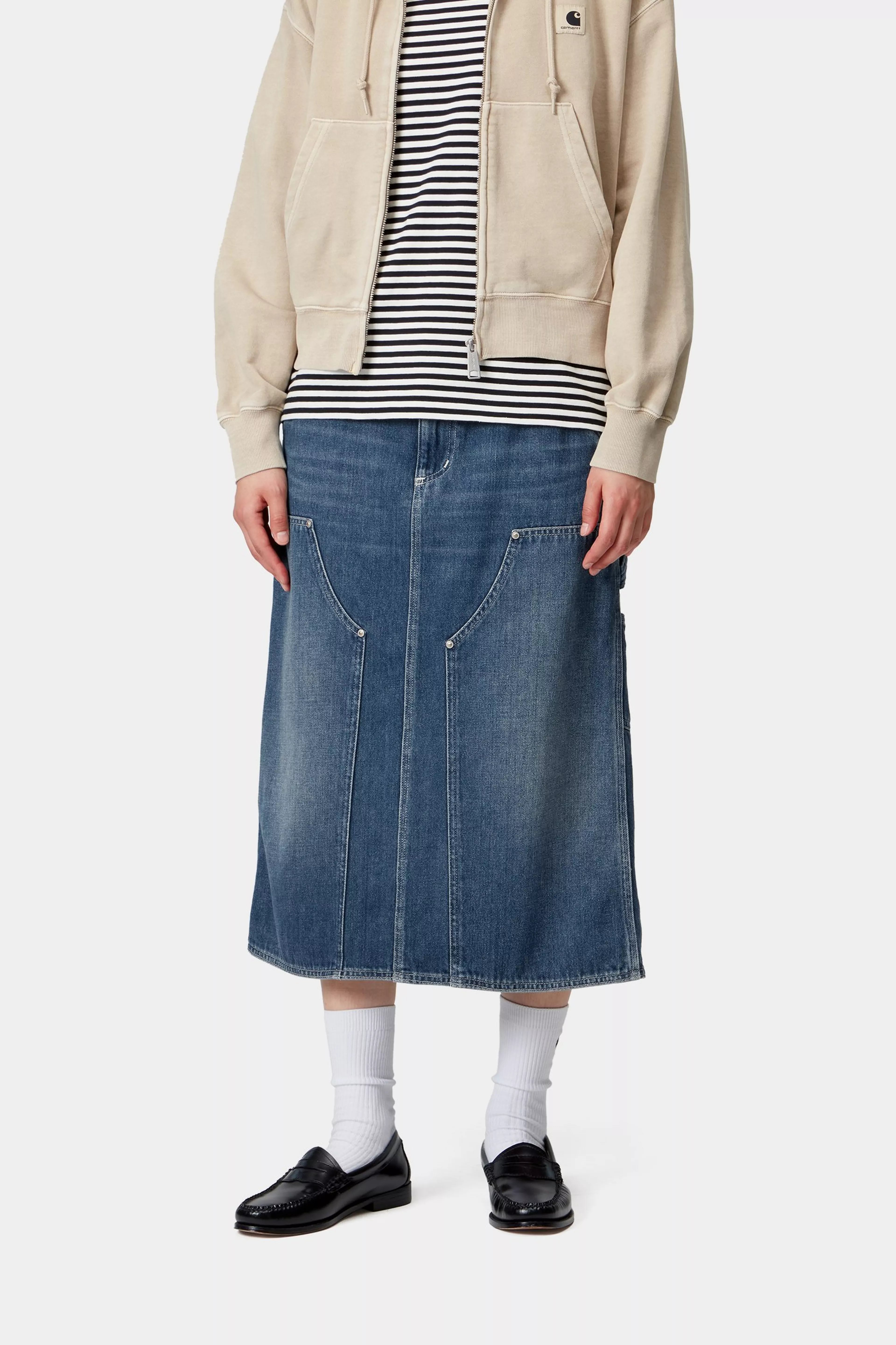 W' DOUBLE KNEE SKIRT - Blue (dark used wash)