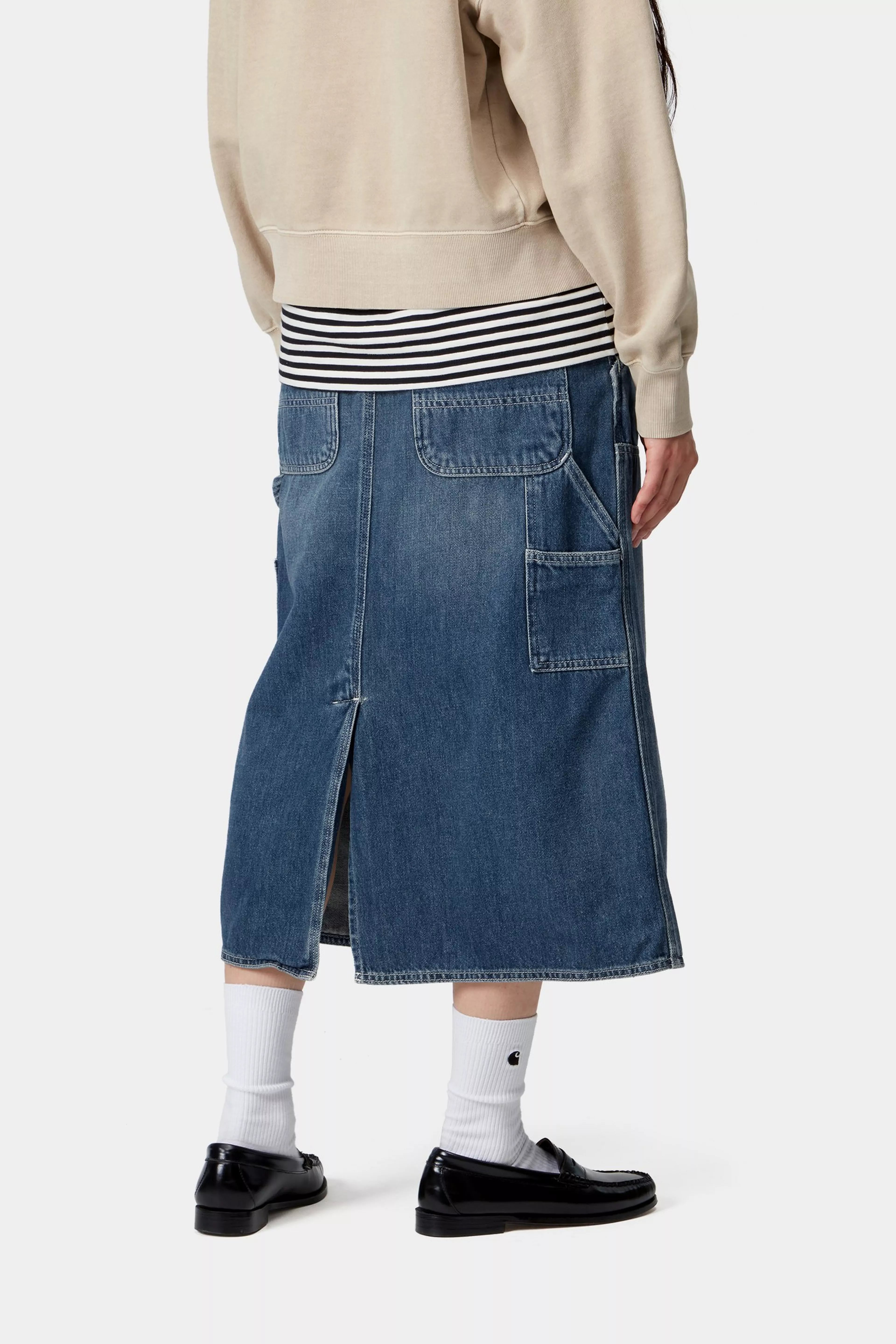 W' DOUBLE KNEE SKIRT - Blue (dark used wash)