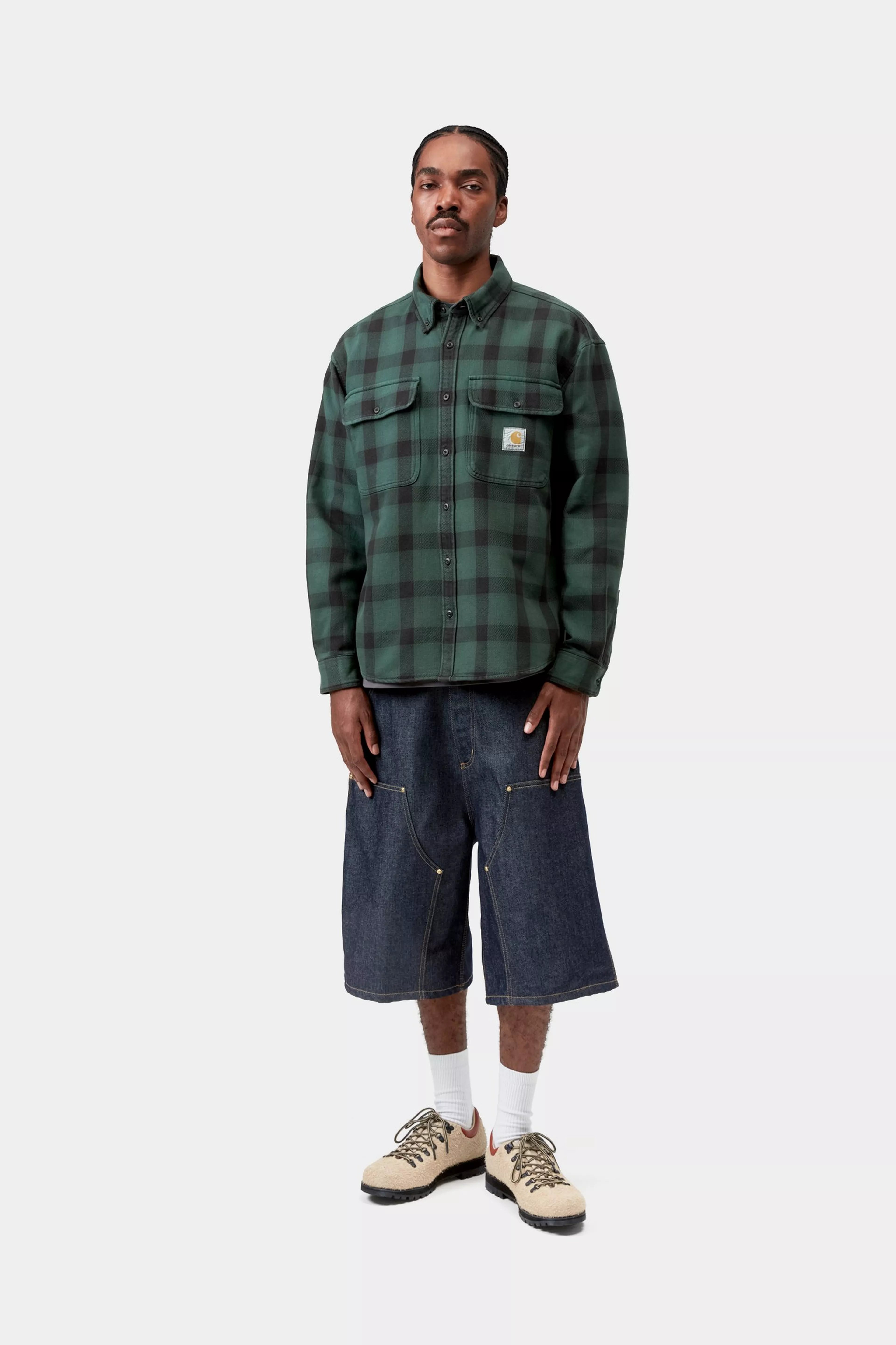 L/S Edmands Shirt - Edmands Check, Natural / Kale Green