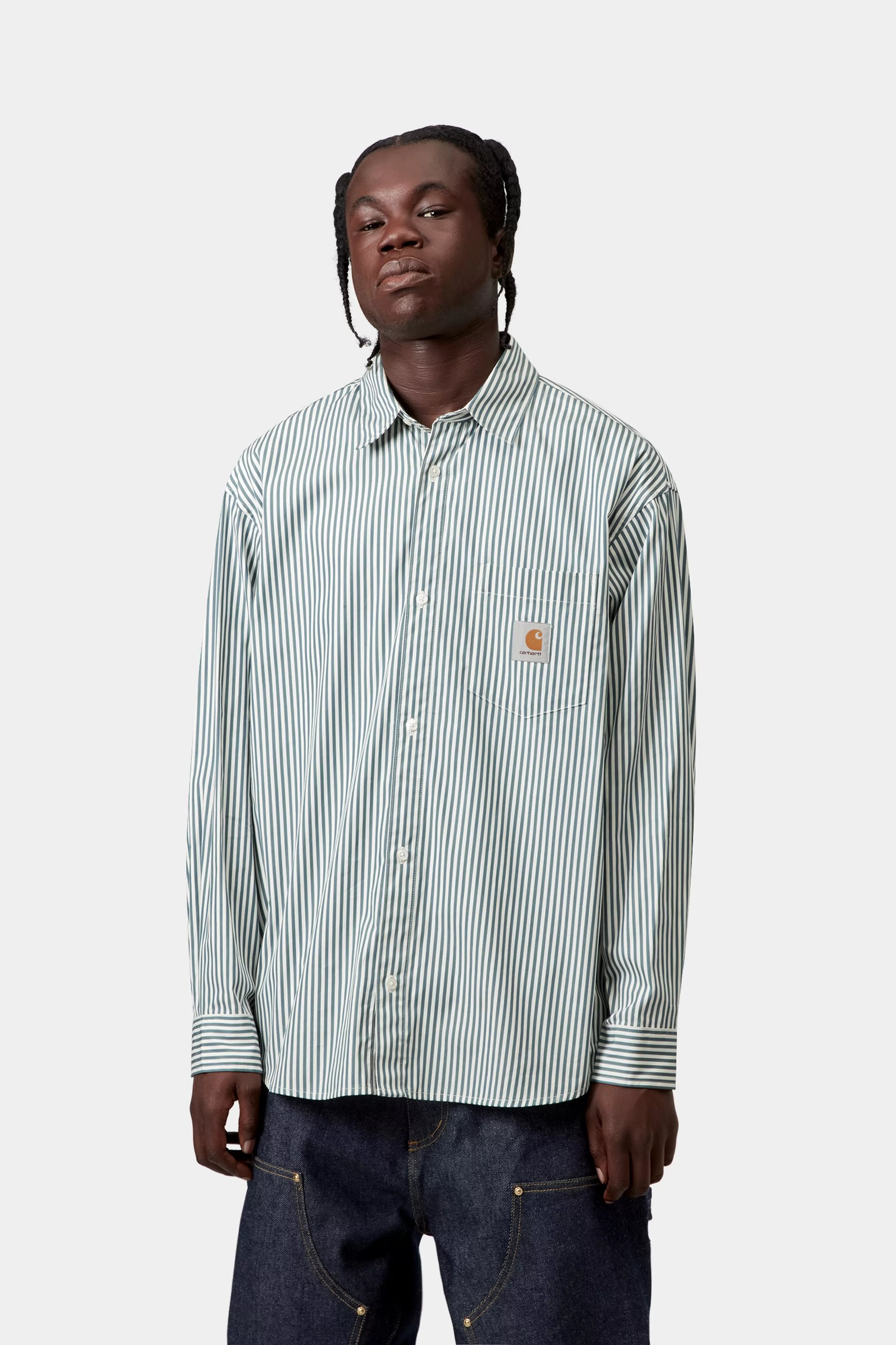 L/S Daldry Shirt - Daldry Stripe, Office Blue / Wax