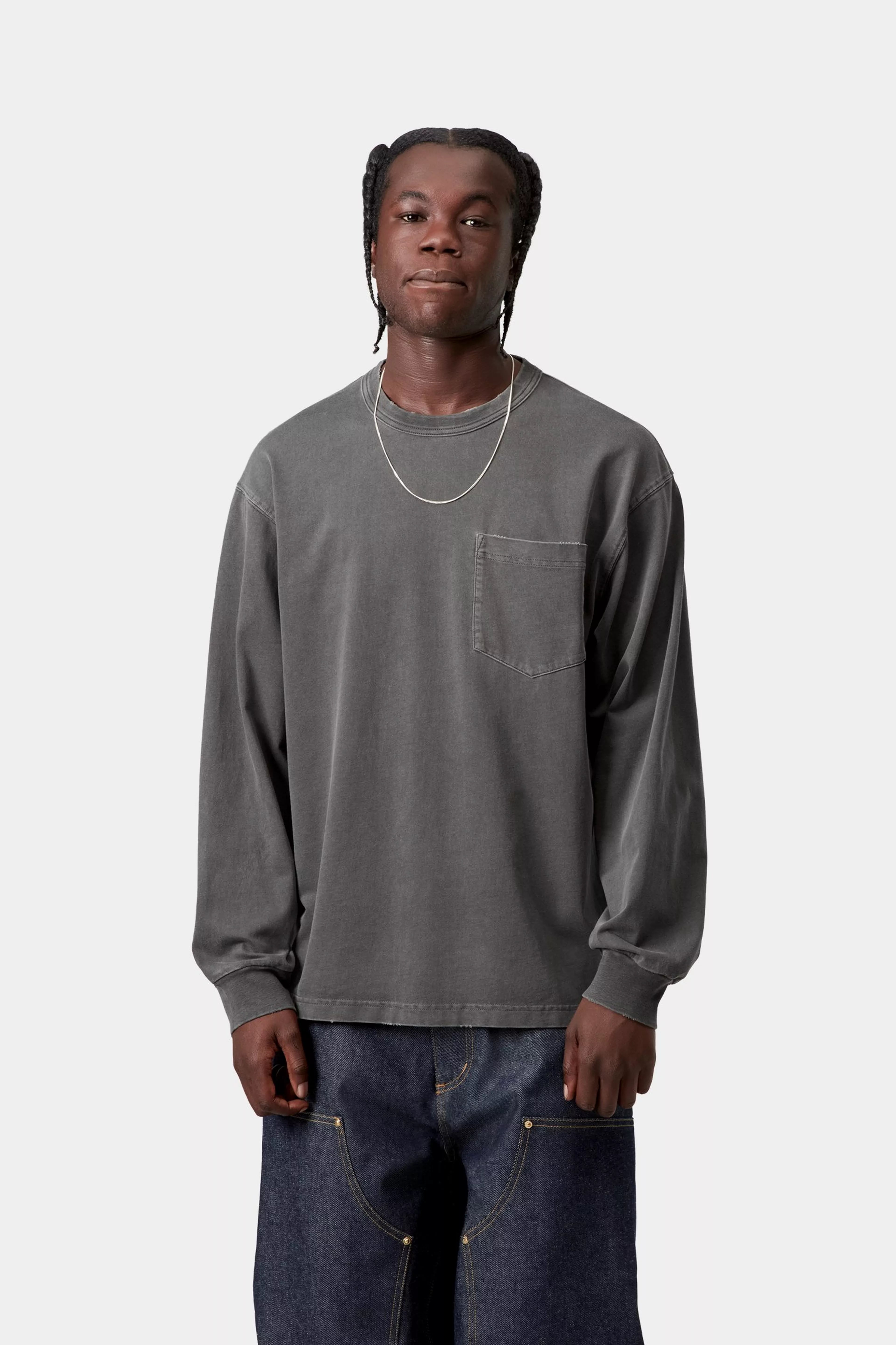 L/S Torion Pocket T-Shirt - Black (grind wash)