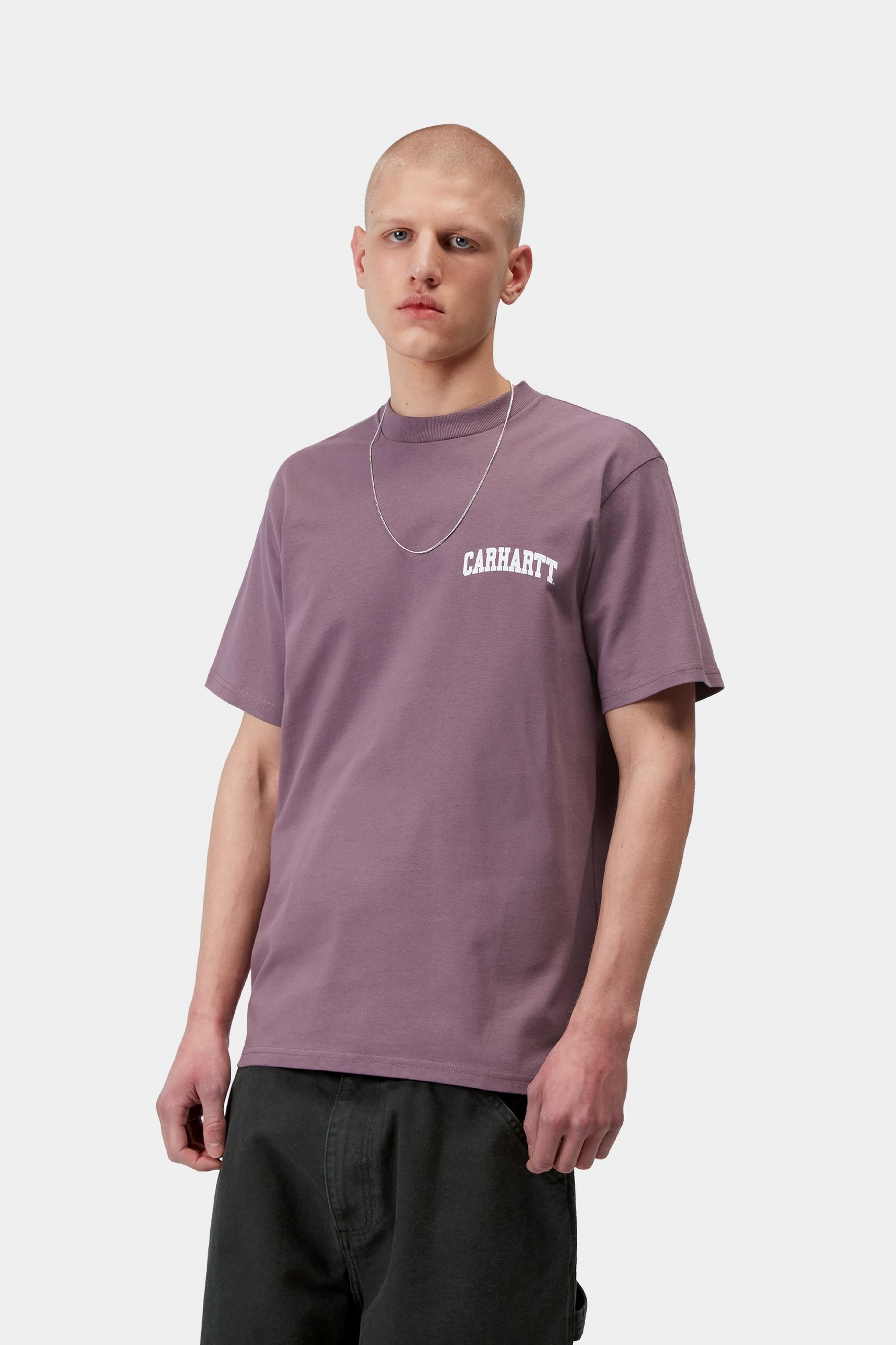 S/S University Script T-Shirt - Phlox / White