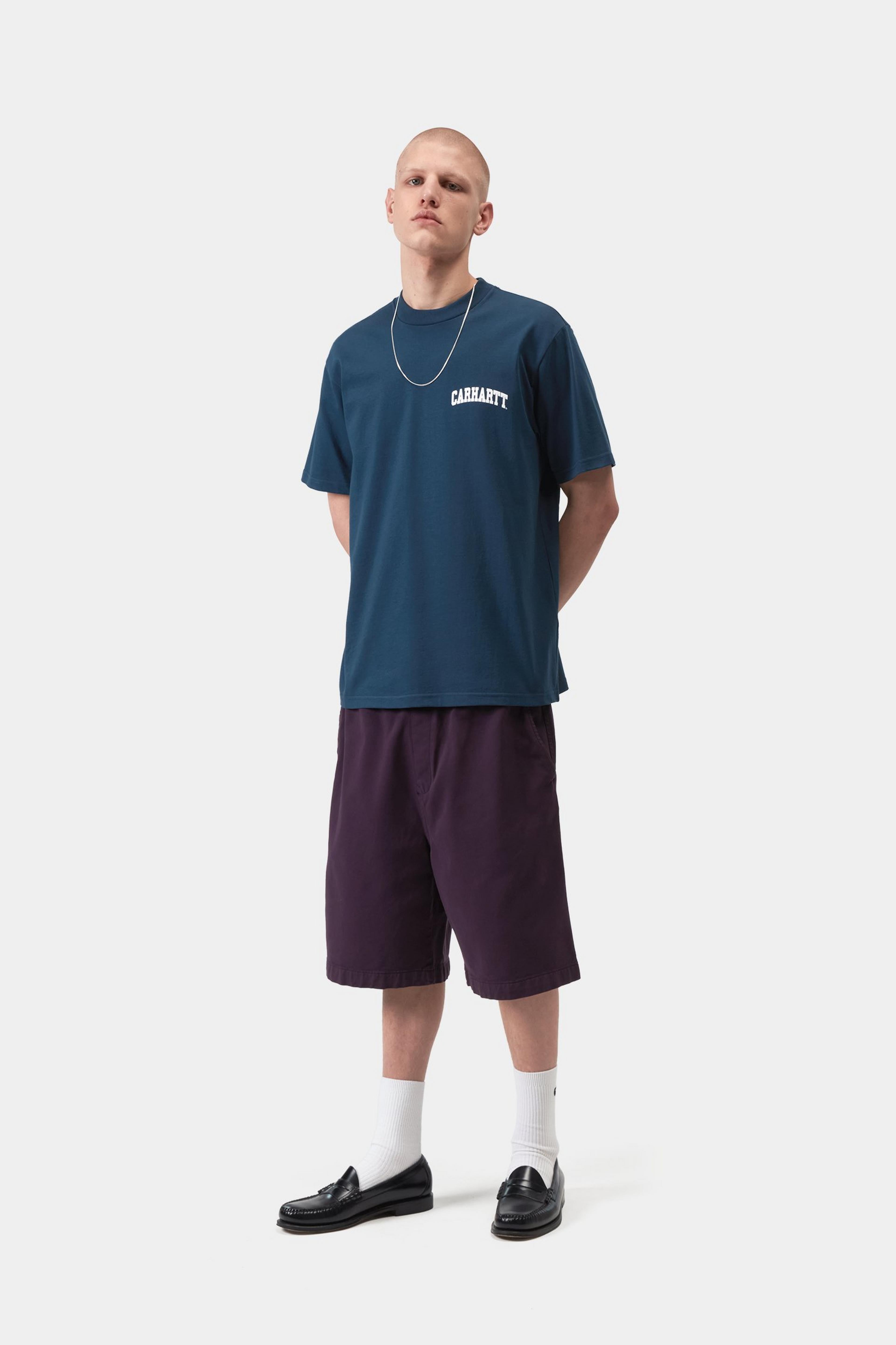 S/S University Script T-Shirt - Blue River / White