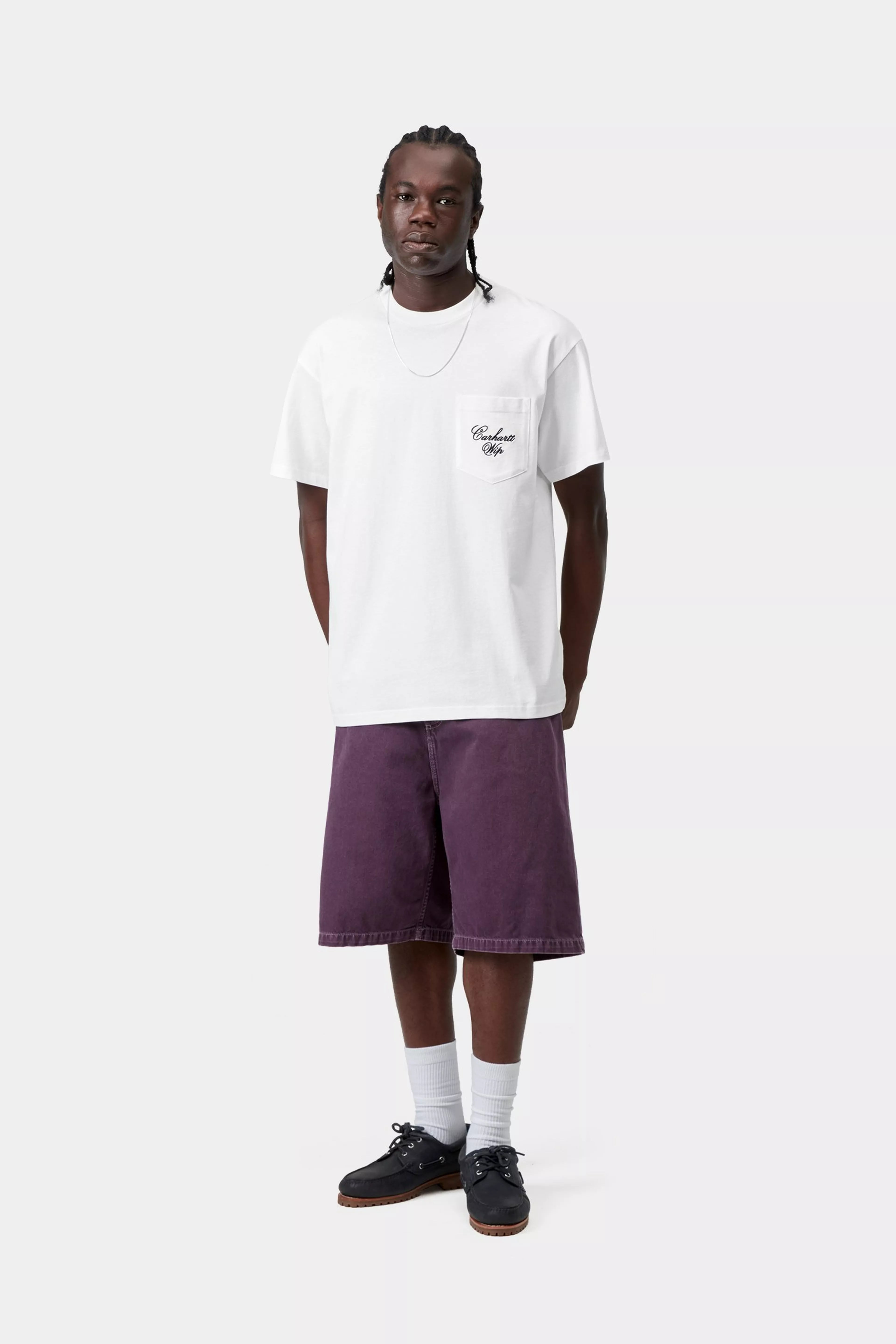 S/S Longhand Pocket T-Shirt - White / Black