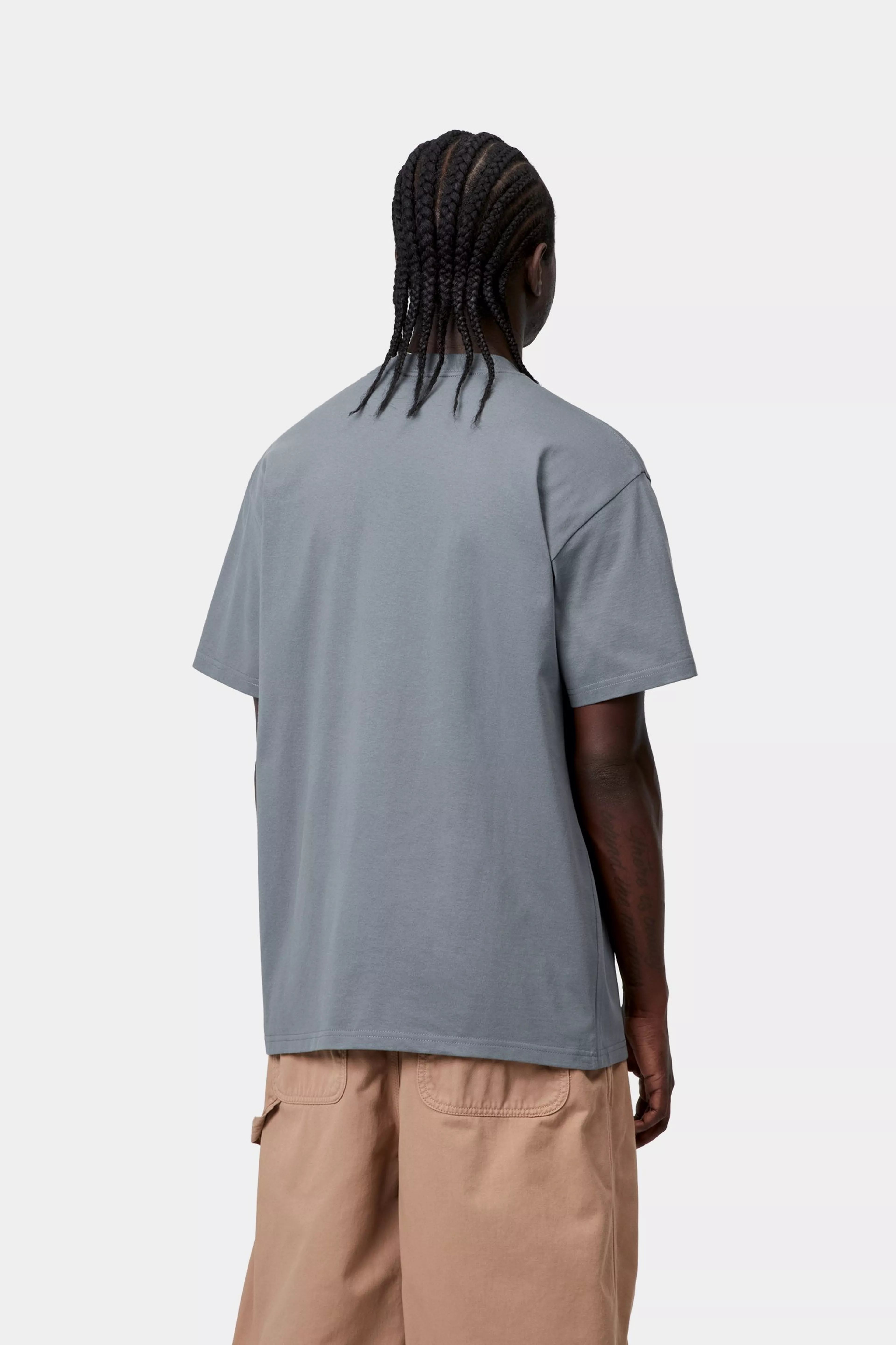 S/S Longhand Pocket T-Shirt - Cozy Blue / White