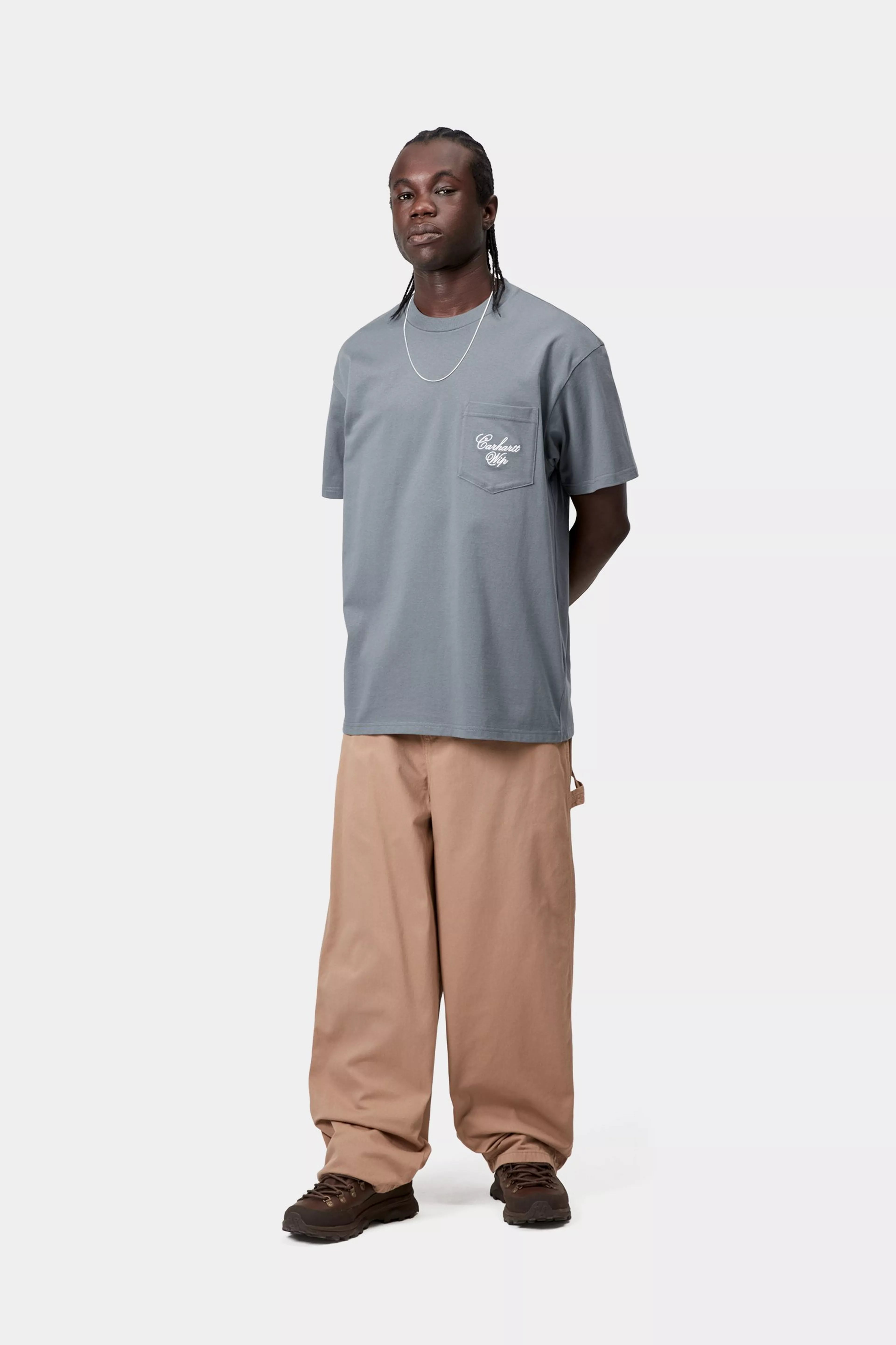 S/S Longhand Pocket T-Shirt - Cozy Blue / White