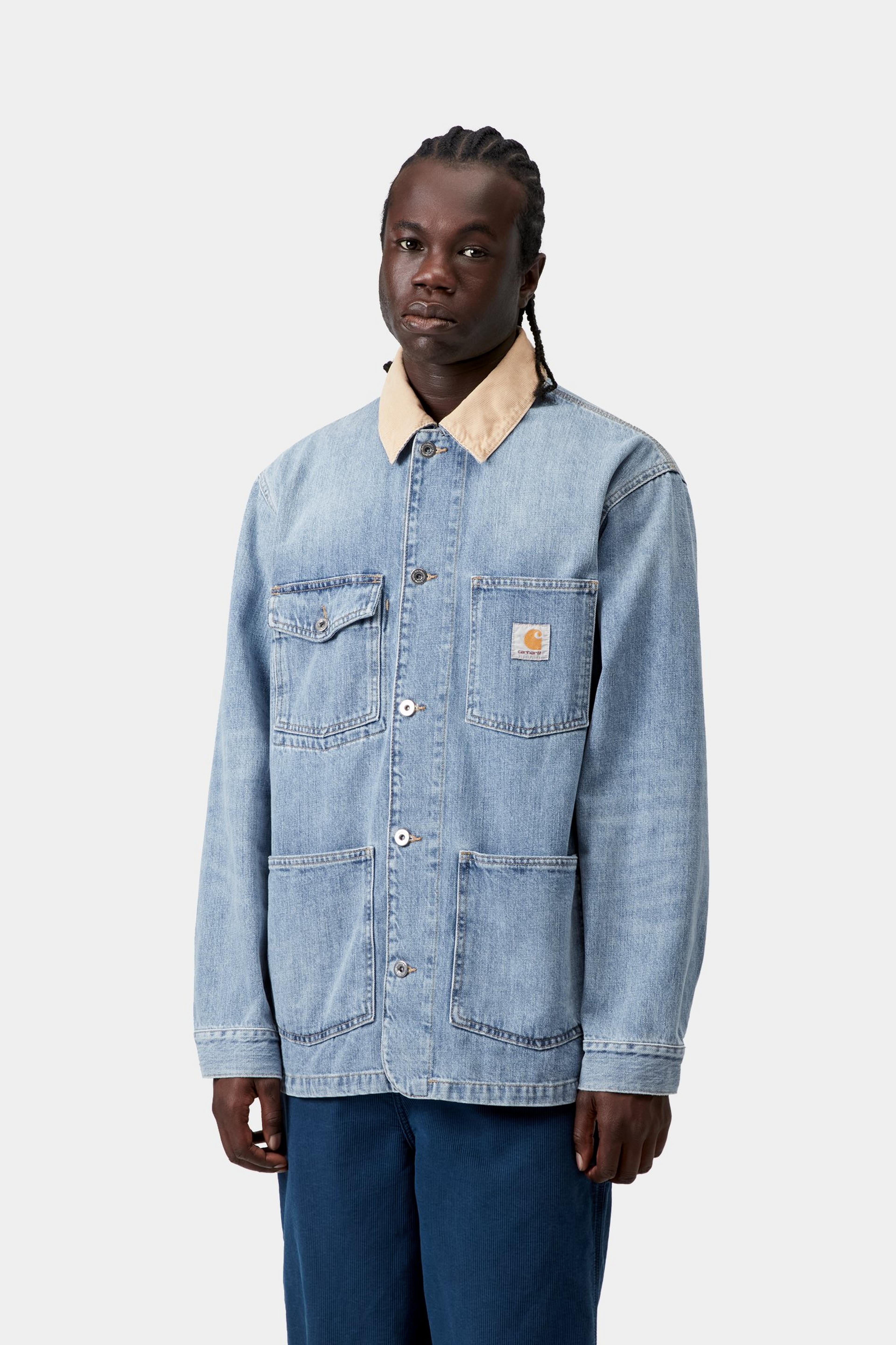 Warren Chore Coat - Blue / Dusty H Brown, Burst washed