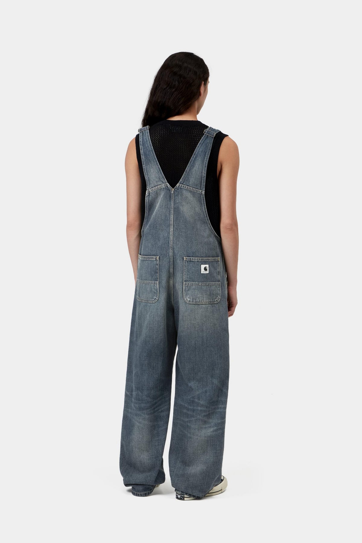W' Bib Overall Straight - Blue worn used wash